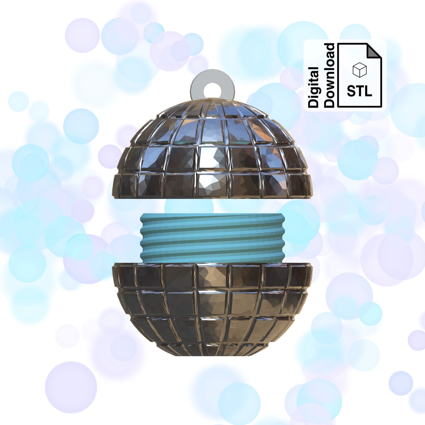 Disco Ball Keychain with Removable Screw Top Pill Box Hex STL File for 3D Printing - Digital Download