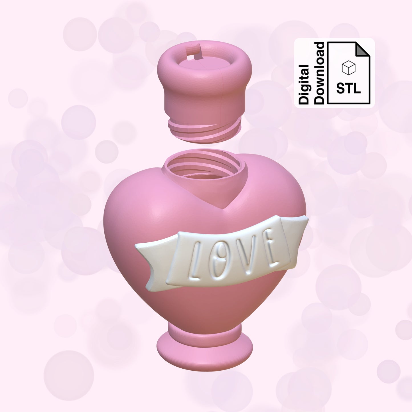 Love Potion Keychain with Removable Screw Top Pill Box Hex STL File for 3D Printing - Digital Download