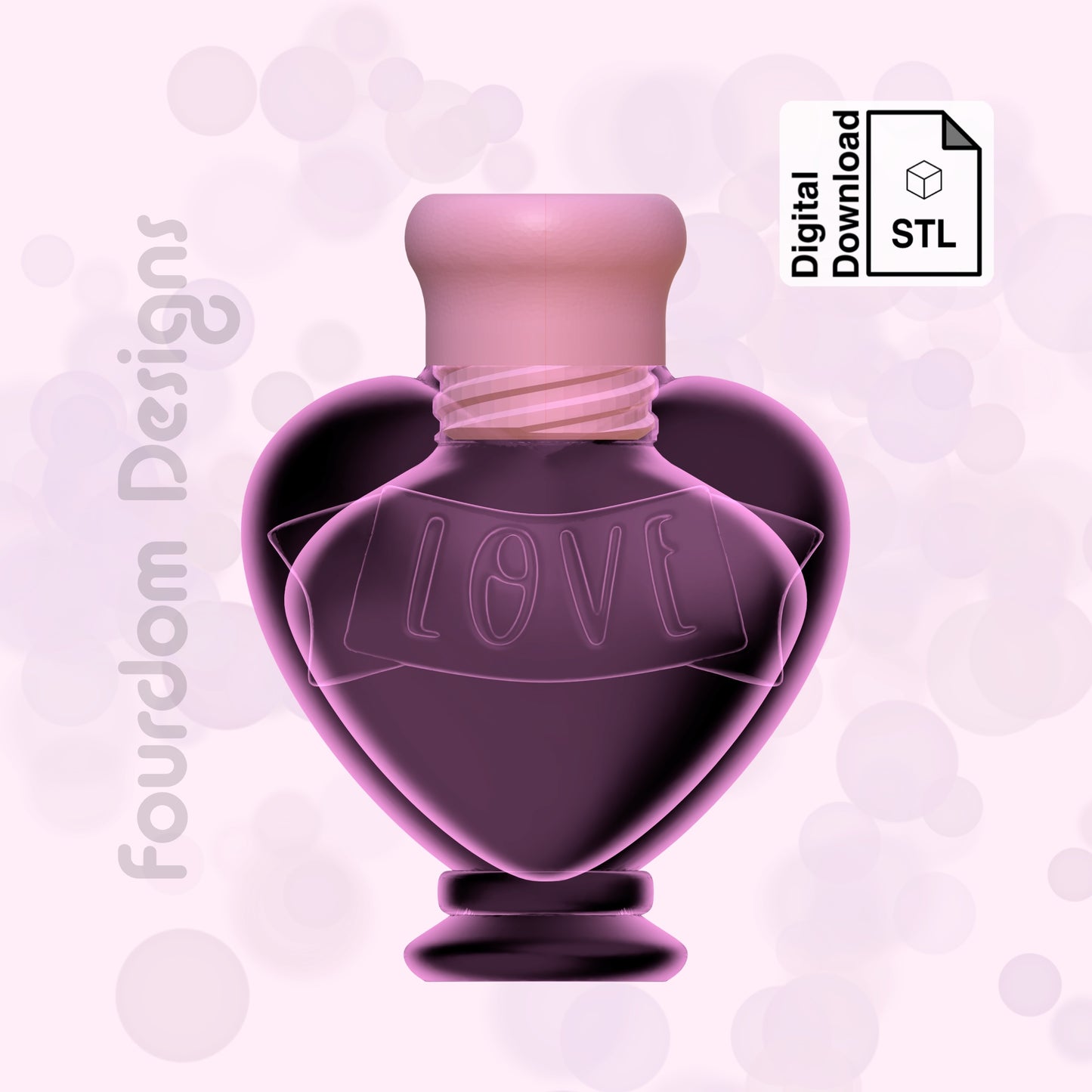Love Potion Keychain with Removable Screw Top Pill Box Hex STL File for 3D Printing - Digital Download