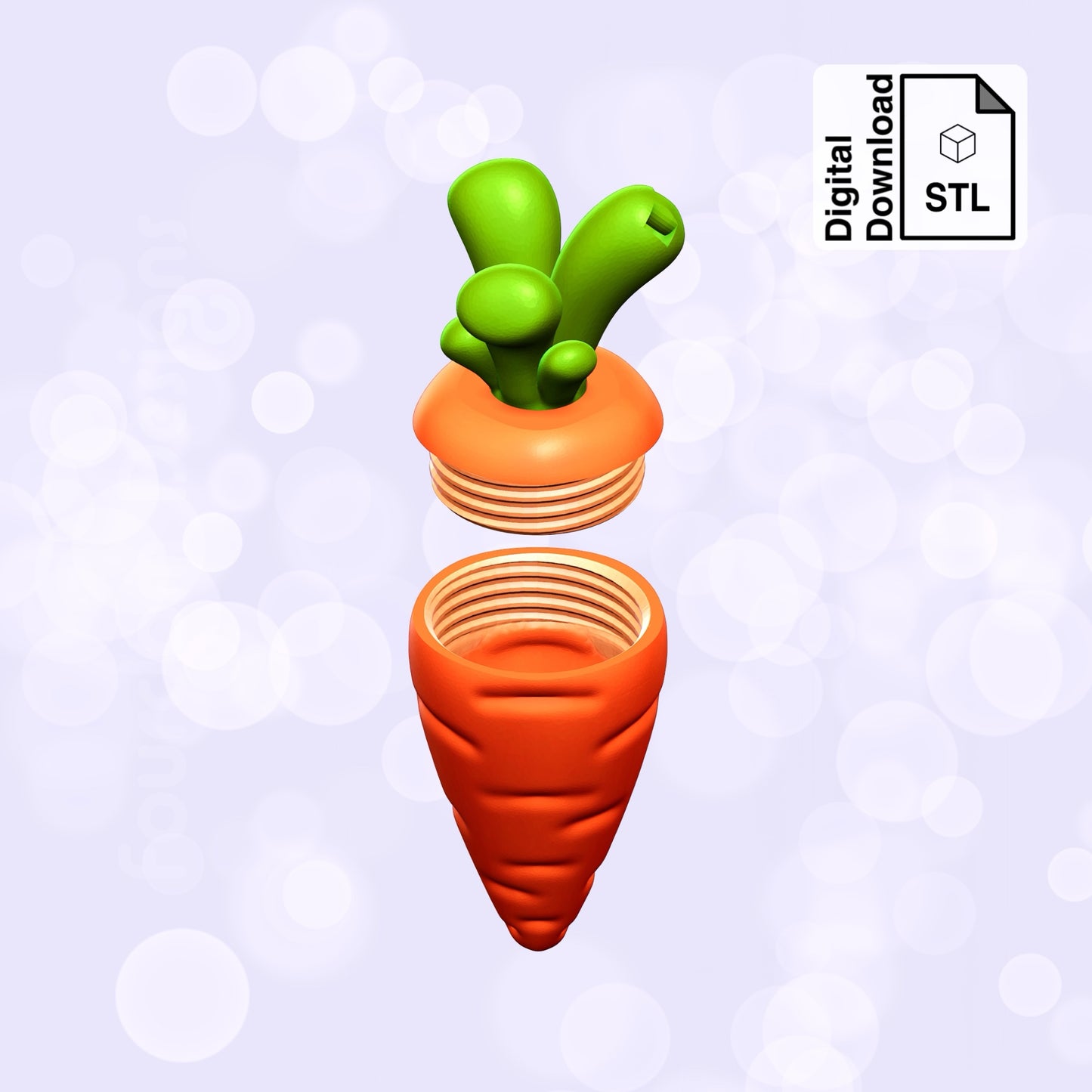 Carrot Keychain with Removable Screw Top Pill Box Hex STL File for 3D Printing - Digital Download