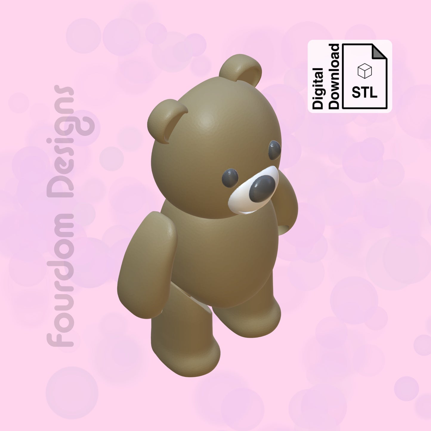 Love Bear Flexi STL File for 3D Printing Flexi Print In Place Articulating Wiggle Pet - Digital Download