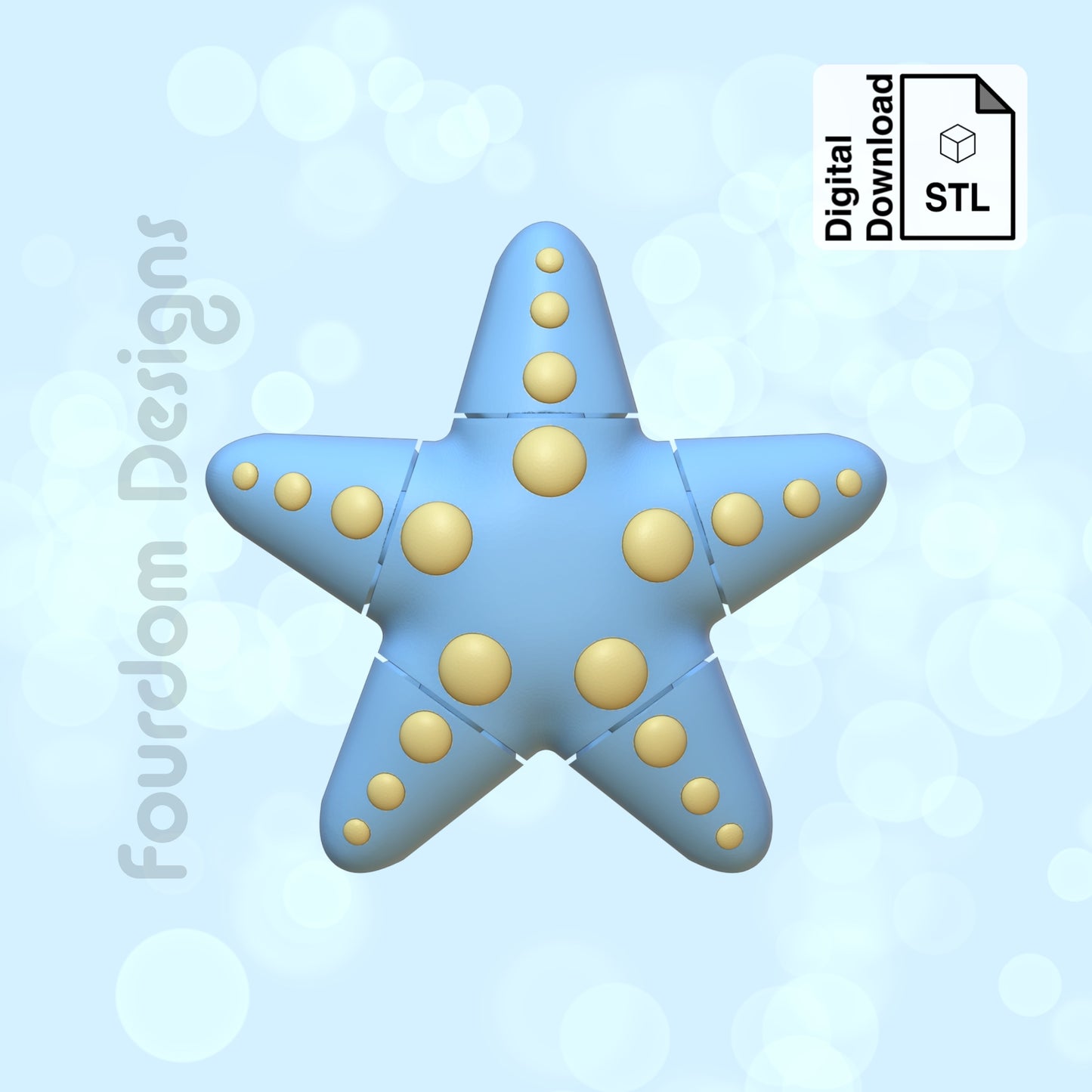 Starfish Flexi STL File for 3D Printing 3MF Flexi Print In Place Articulating Wiggle Pet - Digital Download