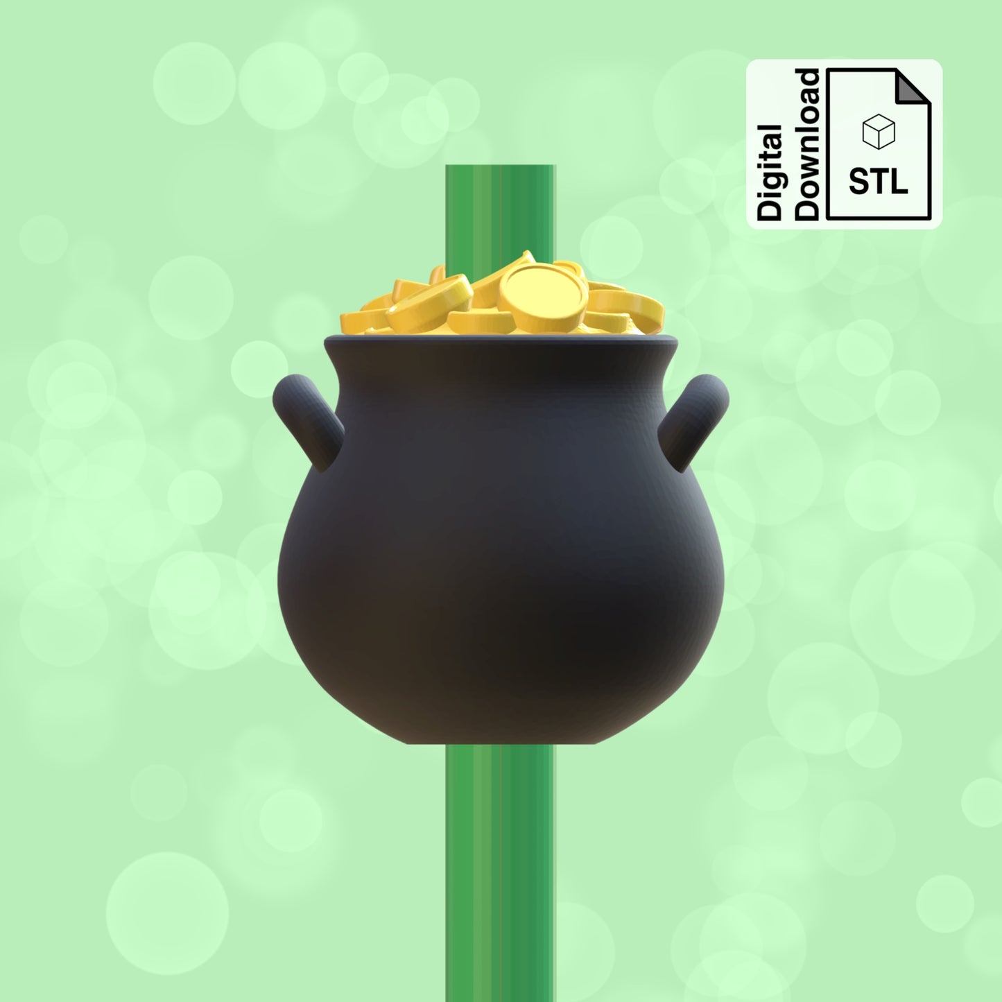 Pot Of Gold St. Patricks Day Straw Topper STL File for 3D Printing - Digital Download