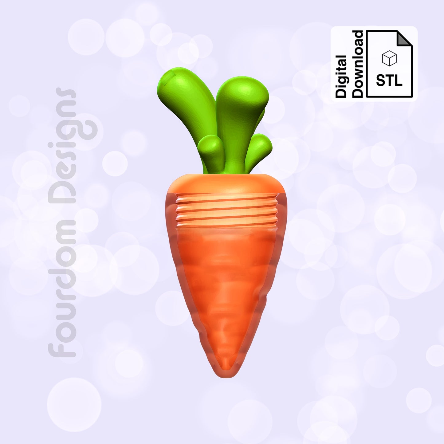 Carrot Keychain with Removable Screw Top Pill Box Hex STL File for 3D Printing - Digital Download