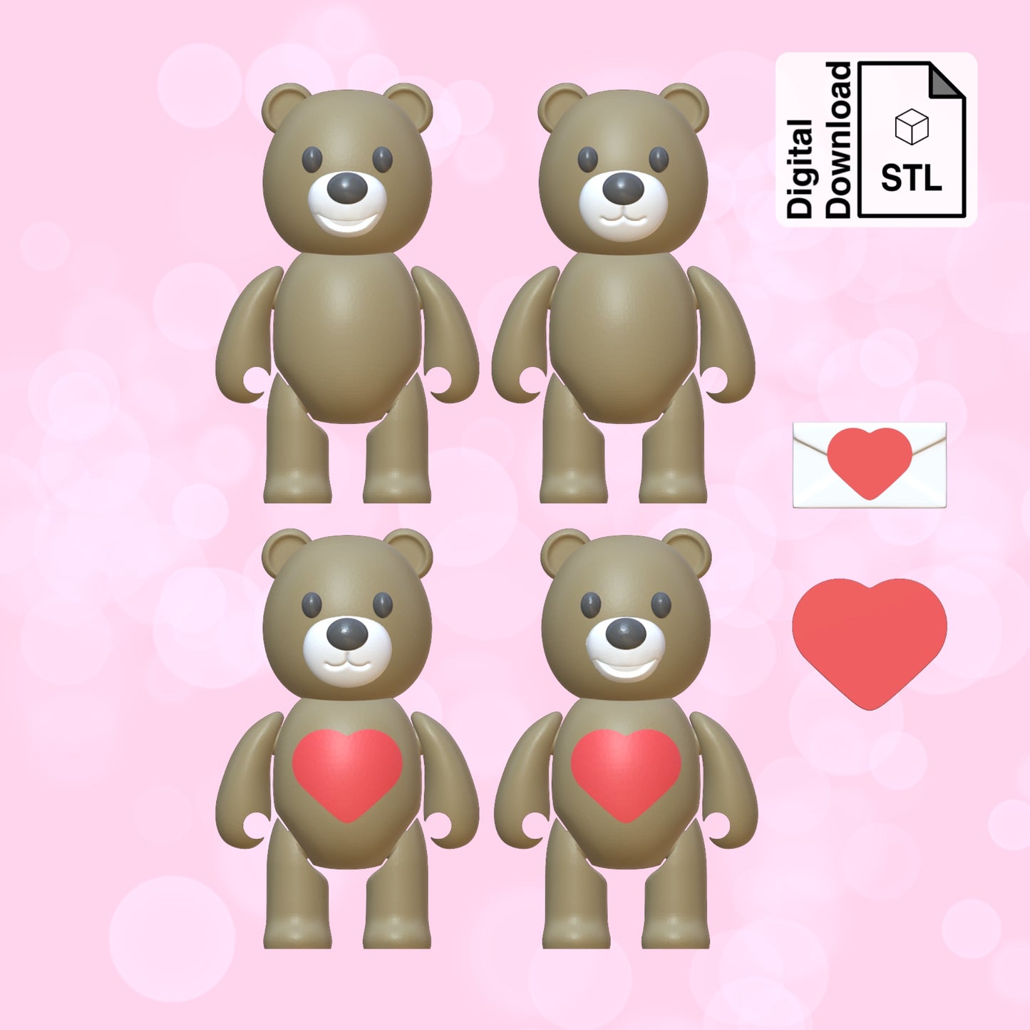 Love Bear Flexi STL File for 3D Printing Flexi Print In Place Articulating Wiggle Pet - Digital Download