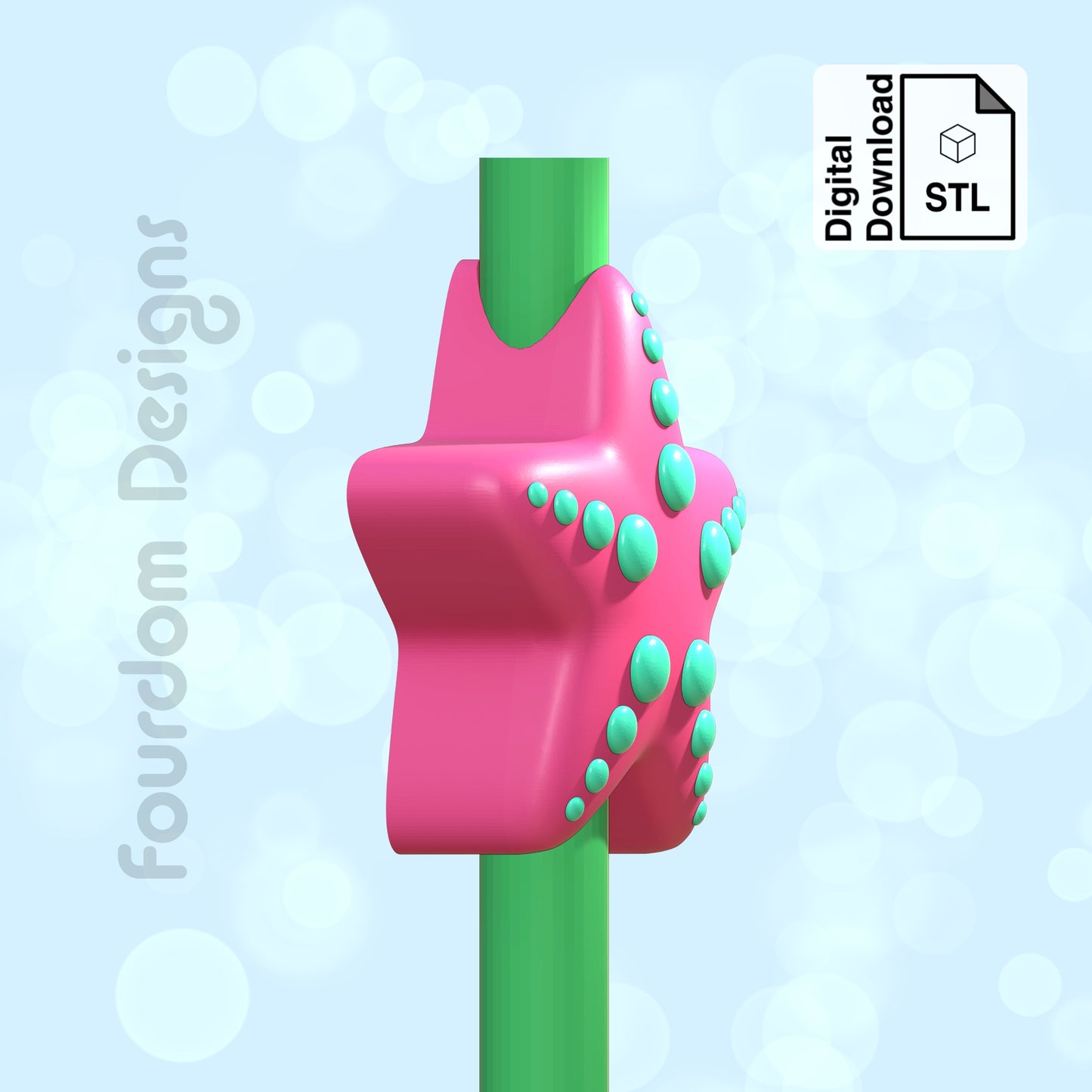 Starfish Straw Topper STL File for 3D Printing 3MF - Digital Download