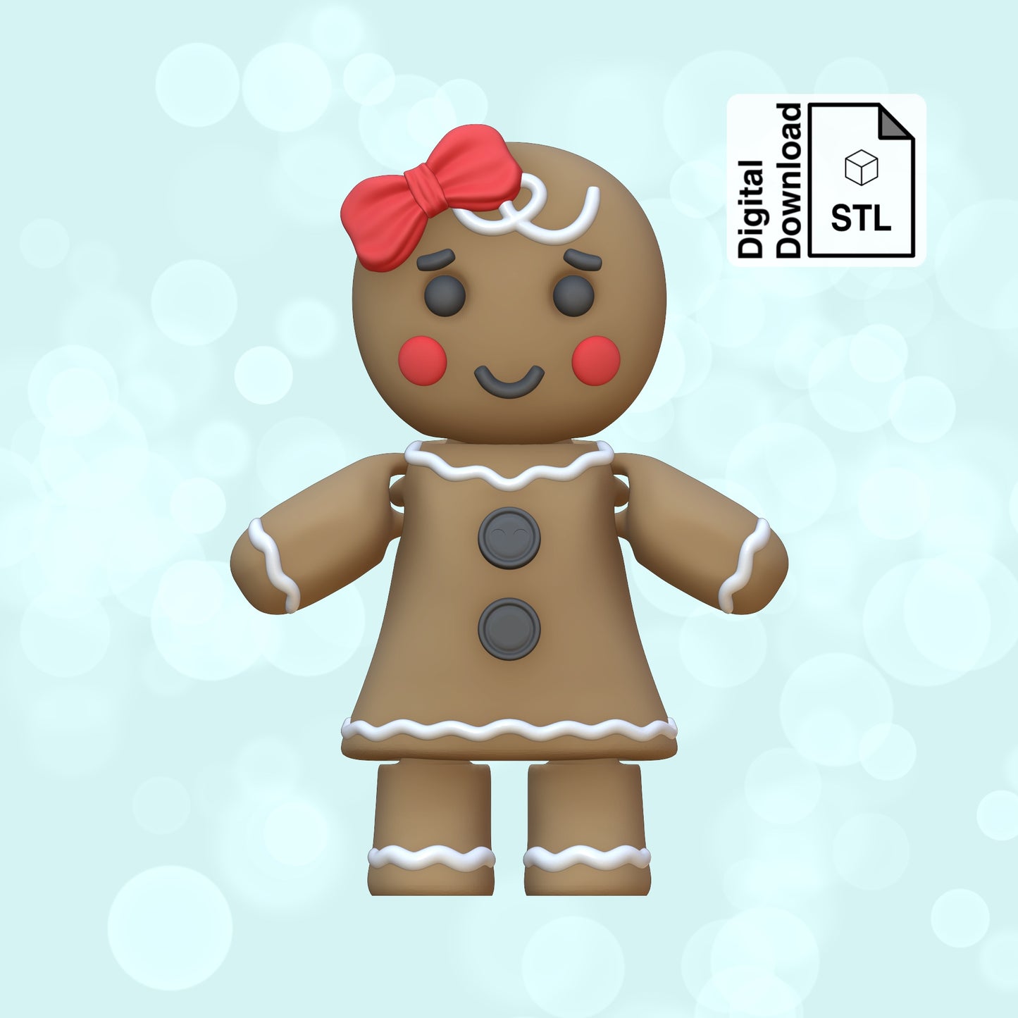 Gingerbread Woman Flexi STL File for 3D Printing Flexi Print In Place Articulating Wiggle Pet - Digital Download