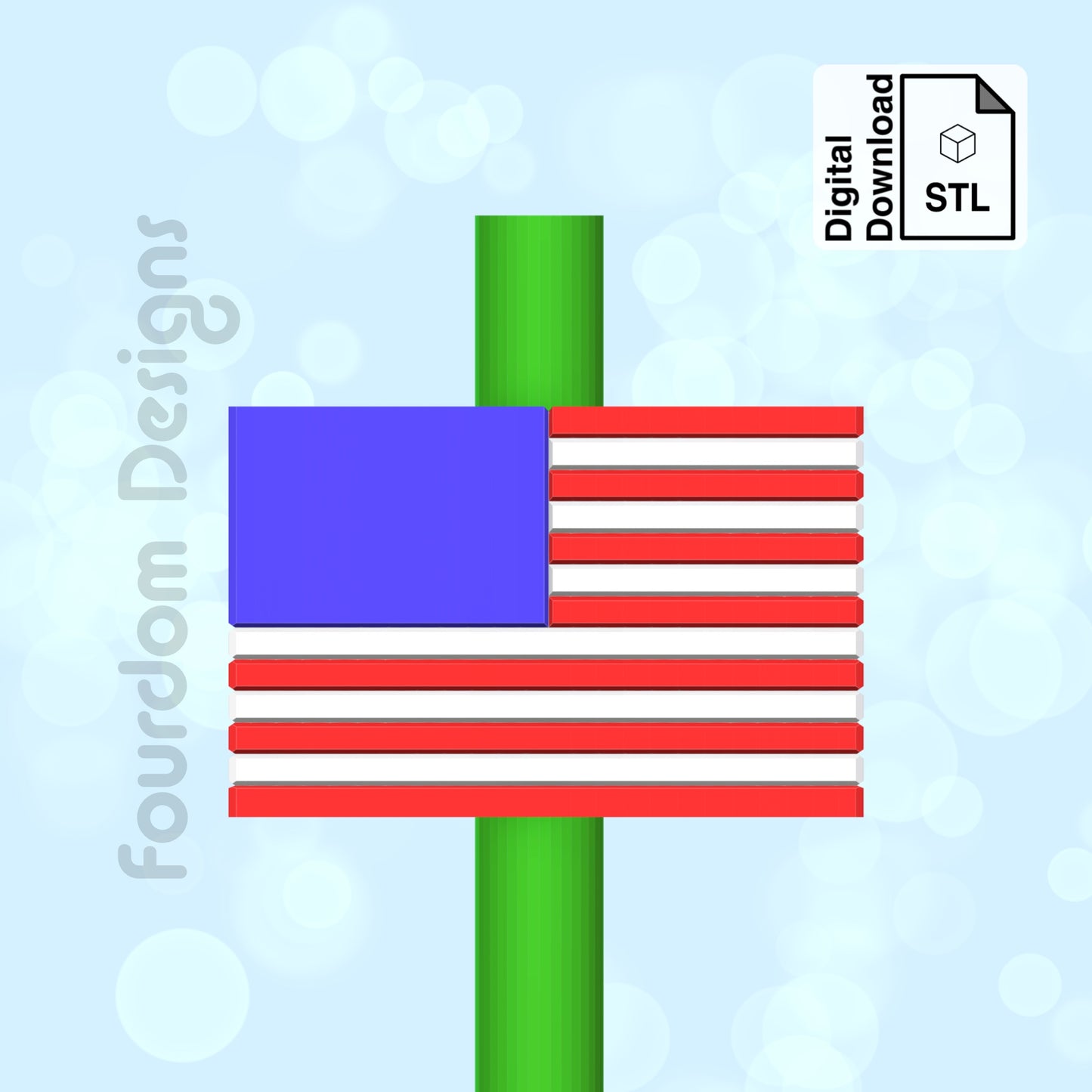 USA Flag Straw Topper STL File for 3D Printing 3MF - Digital Download