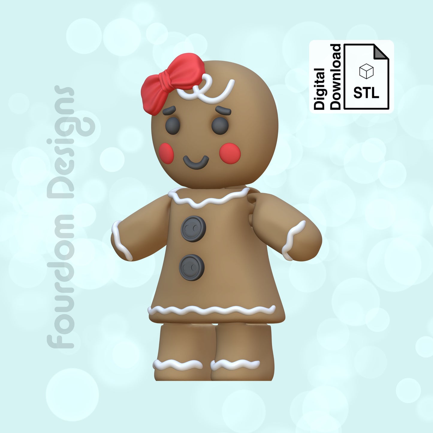 Gingerbread Woman Flexi STL File for 3D Printing Flexi Print In Place Articulating Wiggle Pet - Digital Download
