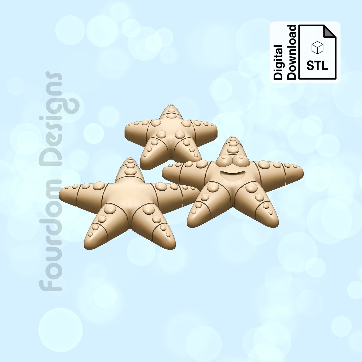 Starfish Flexi STL File for 3D Printing 3MF Flexi Print In Place Articulating Wiggle Pet - Digital Download