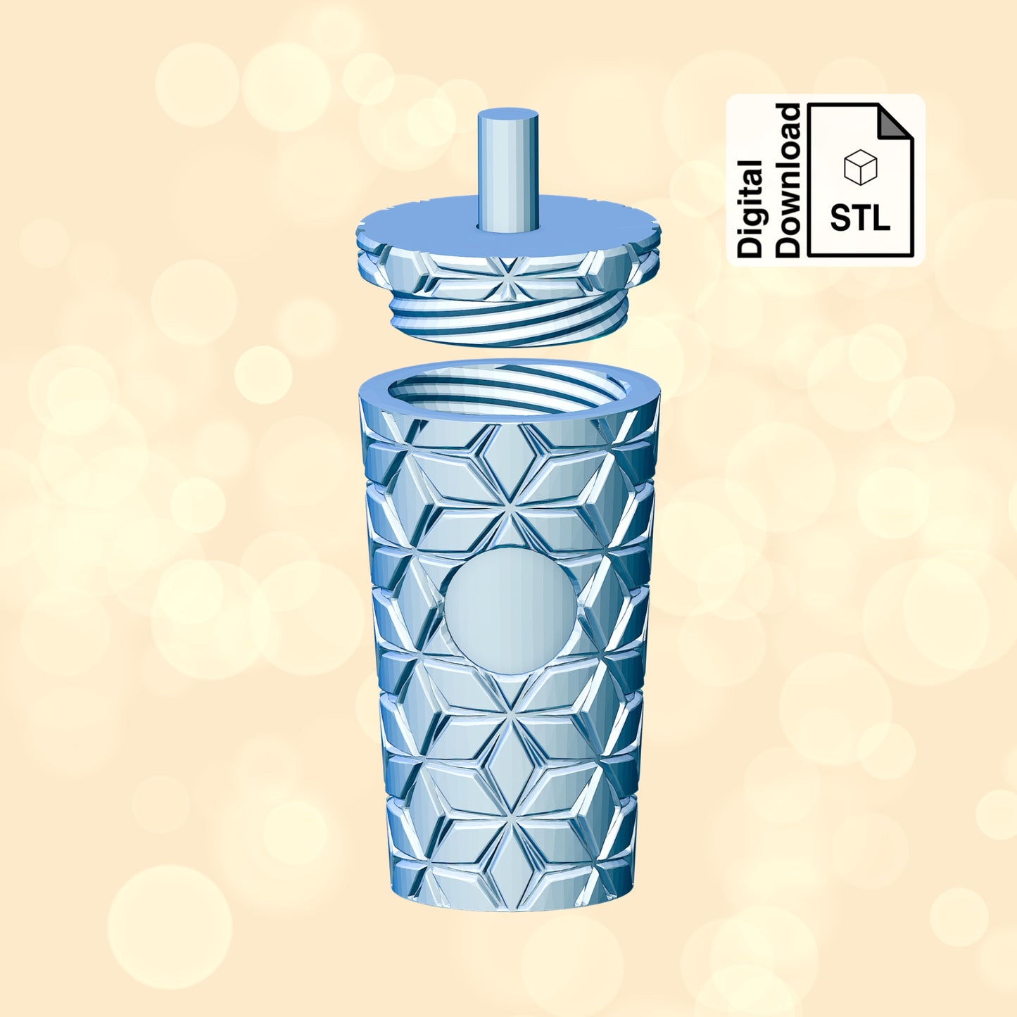 Snowflake Tumbler Keychain with Removable Screw Top Pill Box Hex STL File for 3D Printing - Digital Download