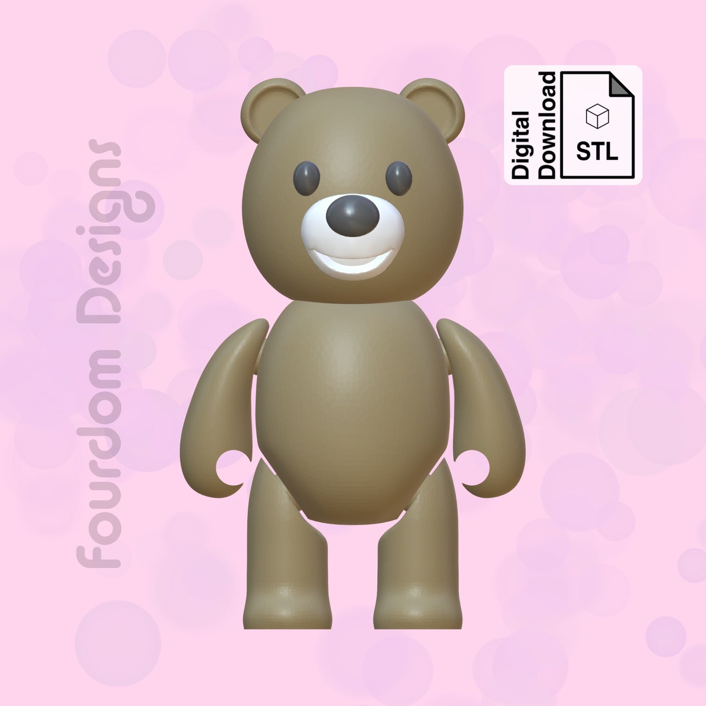 Love Bear Flexi STL File for 3D Printing Flexi Print In Place Articulating Wiggle Pet - Digital Download