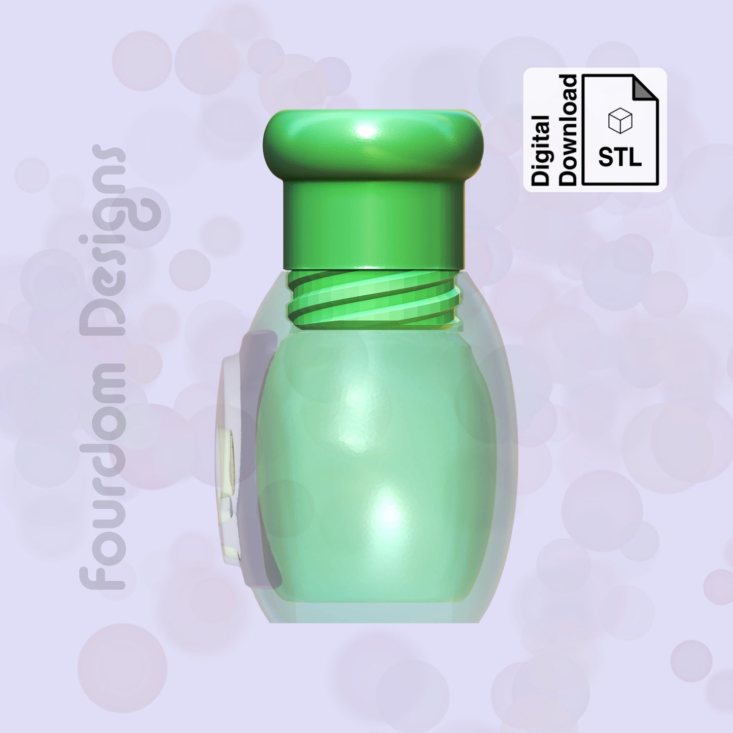 Poison Bottle Keychain with Removable Screw Top Pill Box Hex STL File for 3D Printing - Digital Download