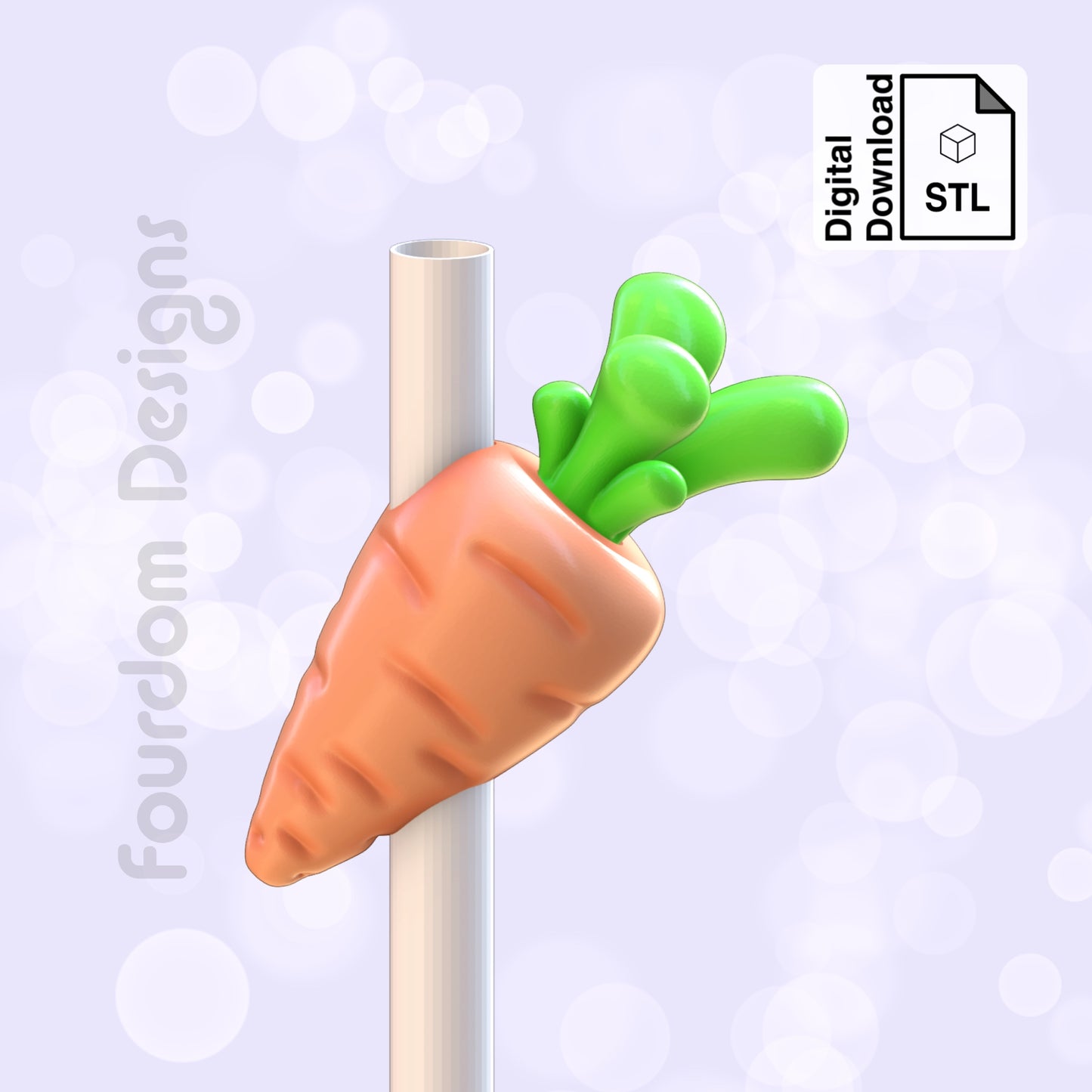 Carrot Straw Topper STL File for 3D Printing - Digital Download