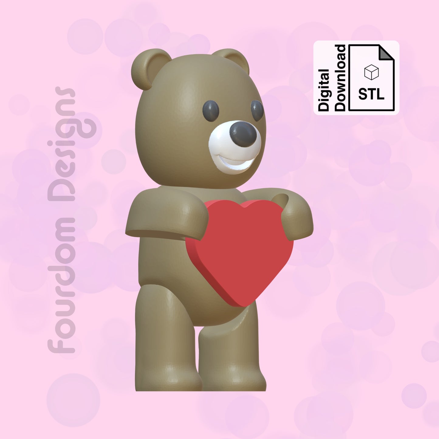 Love Bear Flexi STL File for 3D Printing Flexi Print In Place Articulating Wiggle Pet - Digital Download