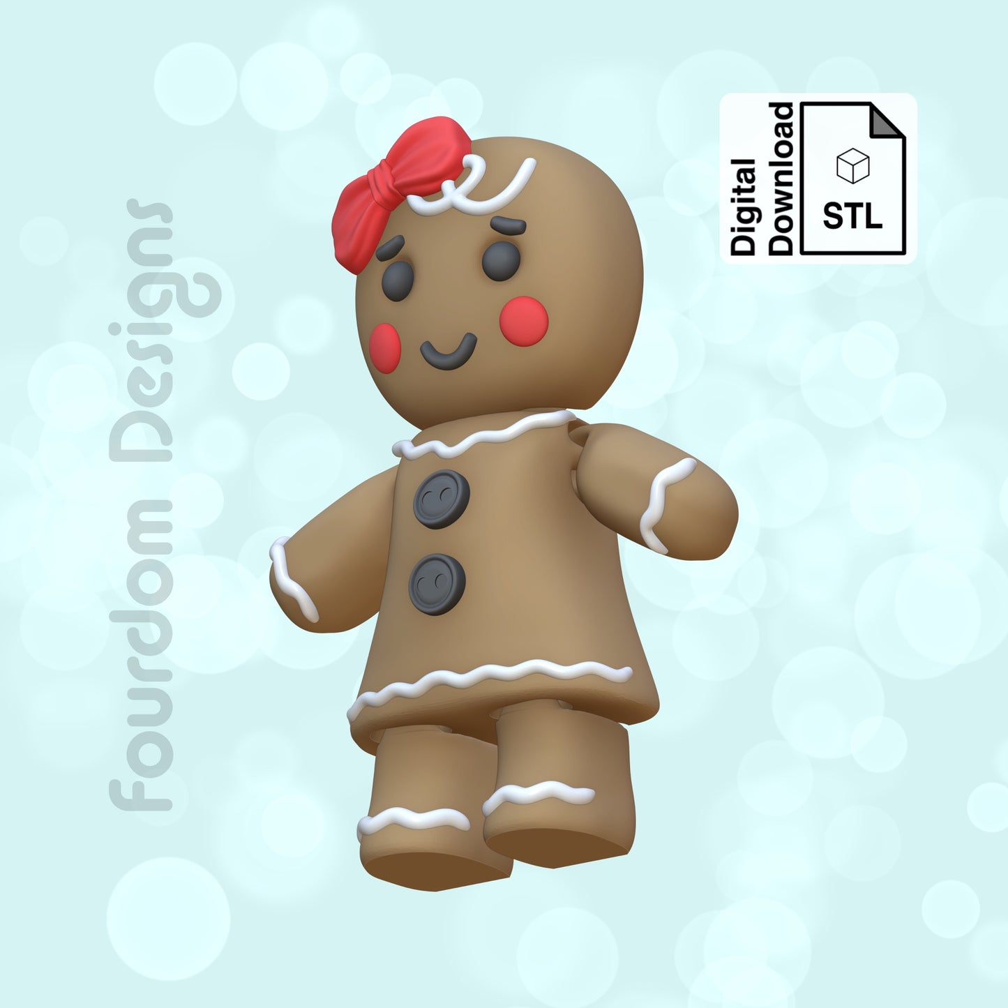 Gingerbread Woman Flexi STL File for 3D Printing Flexi Print In Place Articulating Wiggle Pet - Digital Download