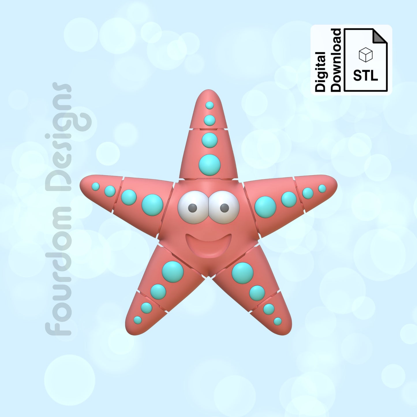 Starfish Flexi STL File for 3D Printing 3MF Flexi Print In Place Articulating Wiggle Pet - Digital Download