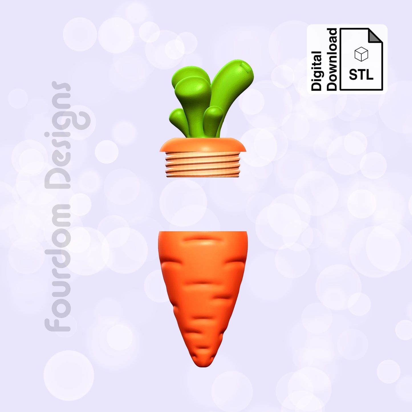 Carrot Keychain with Removable Screw Top Pill Box Hex STL File for 3D Printing - Digital Download