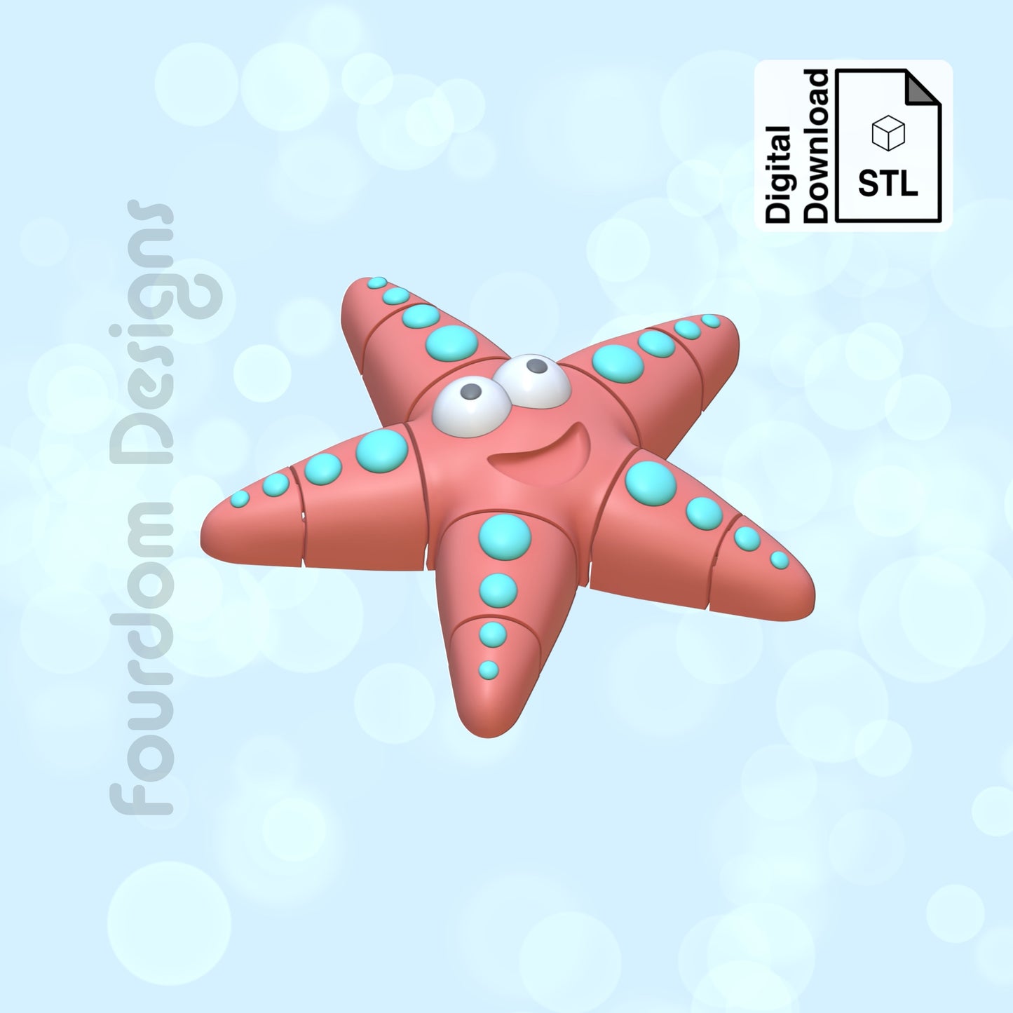 Starfish Flexi STL File for 3D Printing 3MF Flexi Print In Place Articulating Wiggle Pet - Digital Download