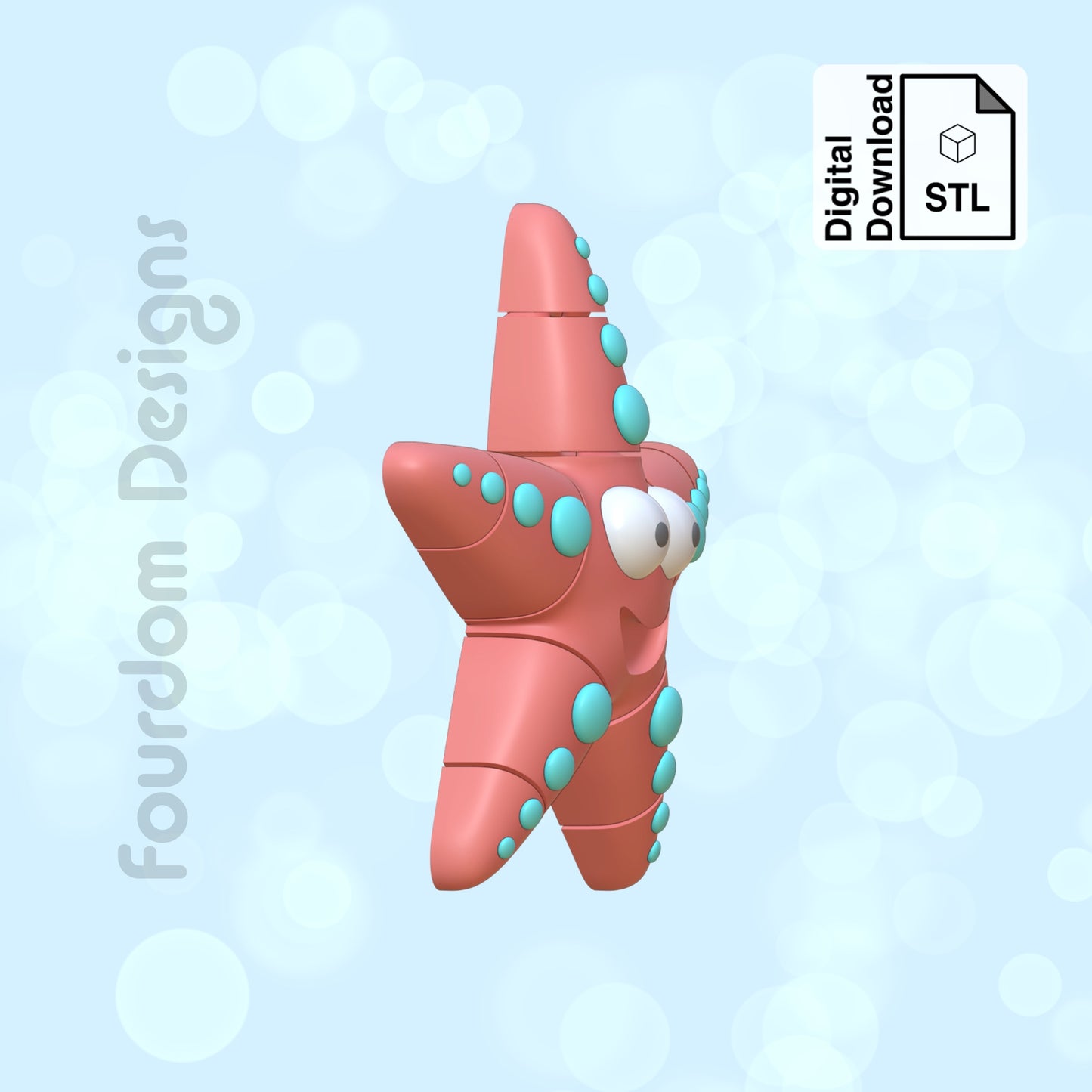 Starfish Flexi STL File for 3D Printing 3MF Flexi Print In Place Articulating Wiggle Pet - Digital Download