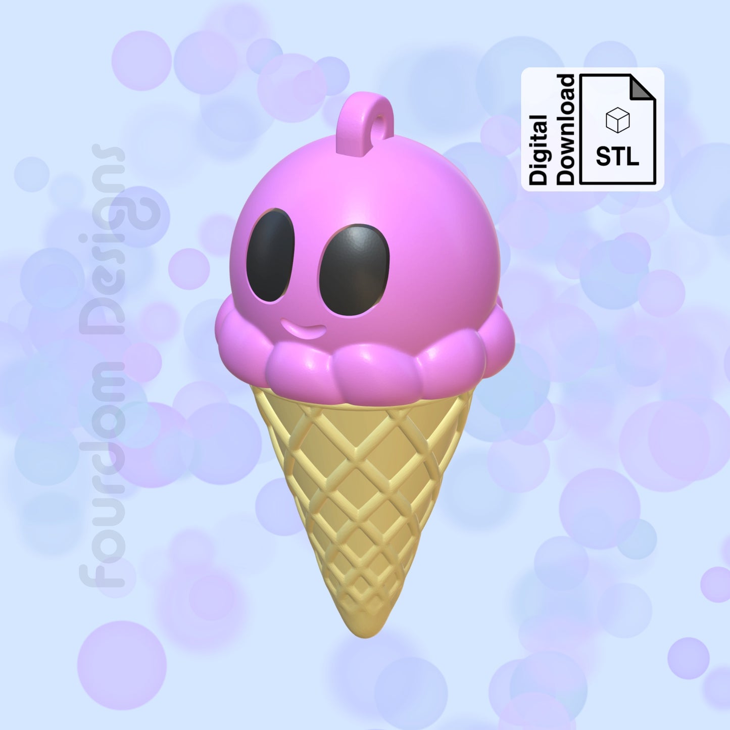 Ice Cream Cone Keychain with Removable Screw Top Pill Box Hex STL File for 3D Printing - Digital Download
