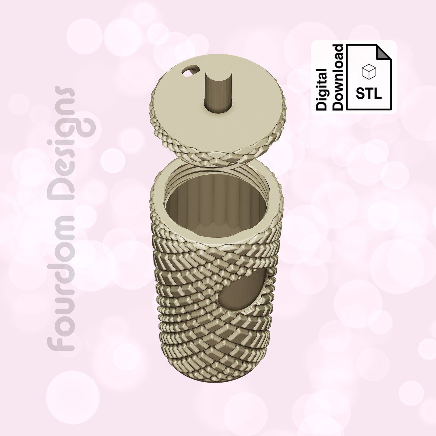 Jewel Tumbler Keychain with Removable Screw Top Pill Box Hex STL File for 3D Printing - Digital Download