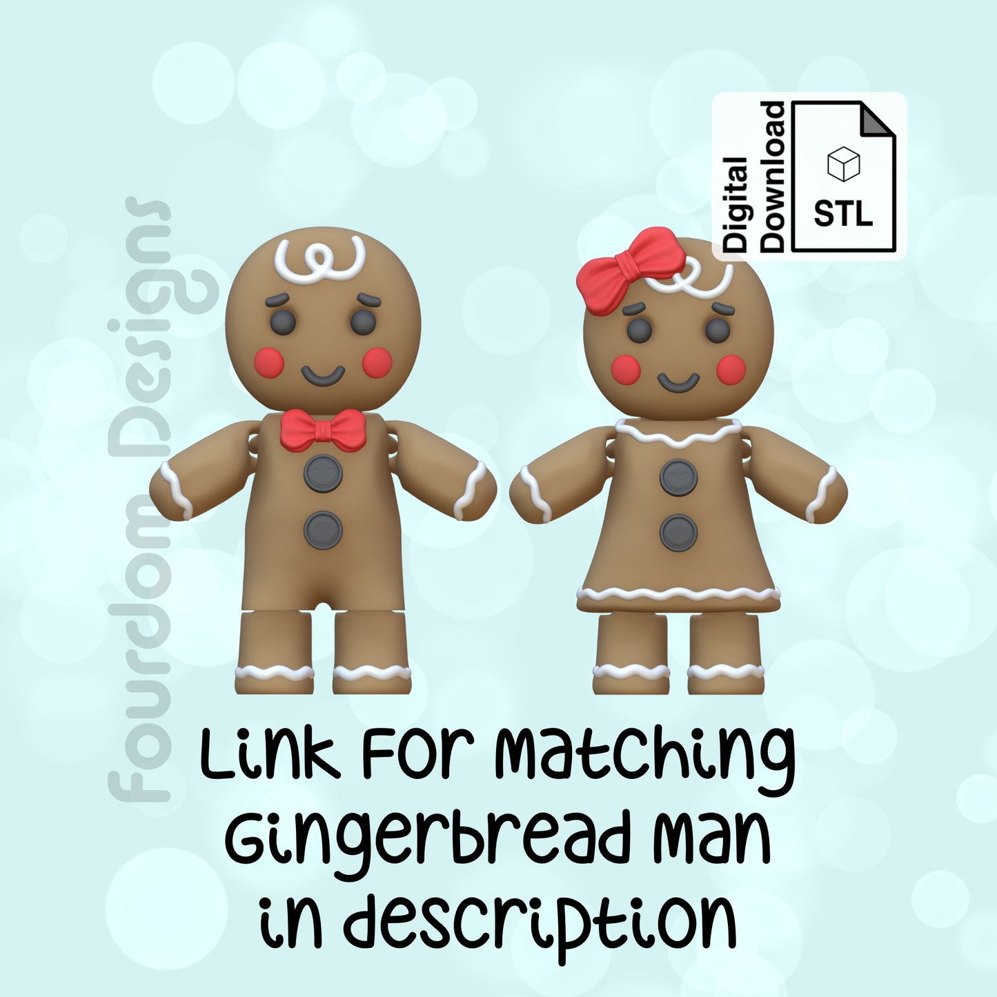 Gingerbread Woman Flexi STL File for 3D Printing Flexi Print In Place Articulating Wiggle Pet - Digital Download
