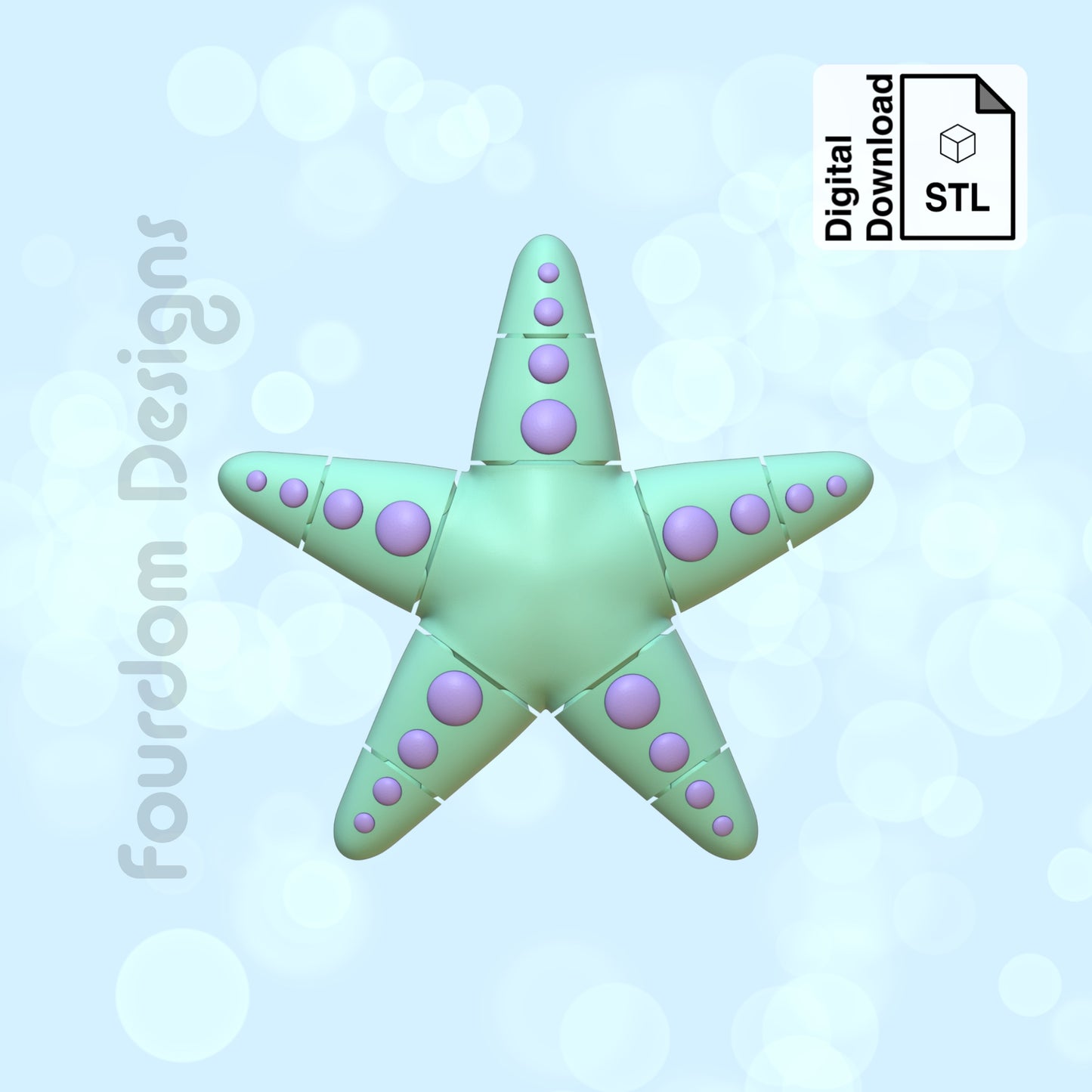 Starfish Flexi STL File for 3D Printing 3MF Flexi Print In Place Articulating Wiggle Pet - Digital Download