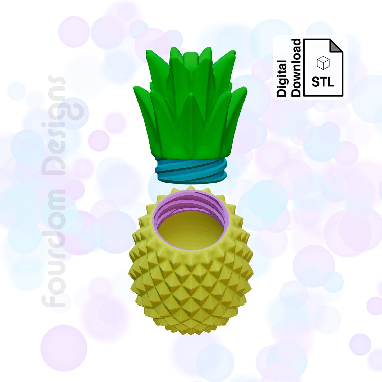 Pineapple Keychain with Removable Screw Top Pill Box Hex STL File for 3D Printing - Digital Download