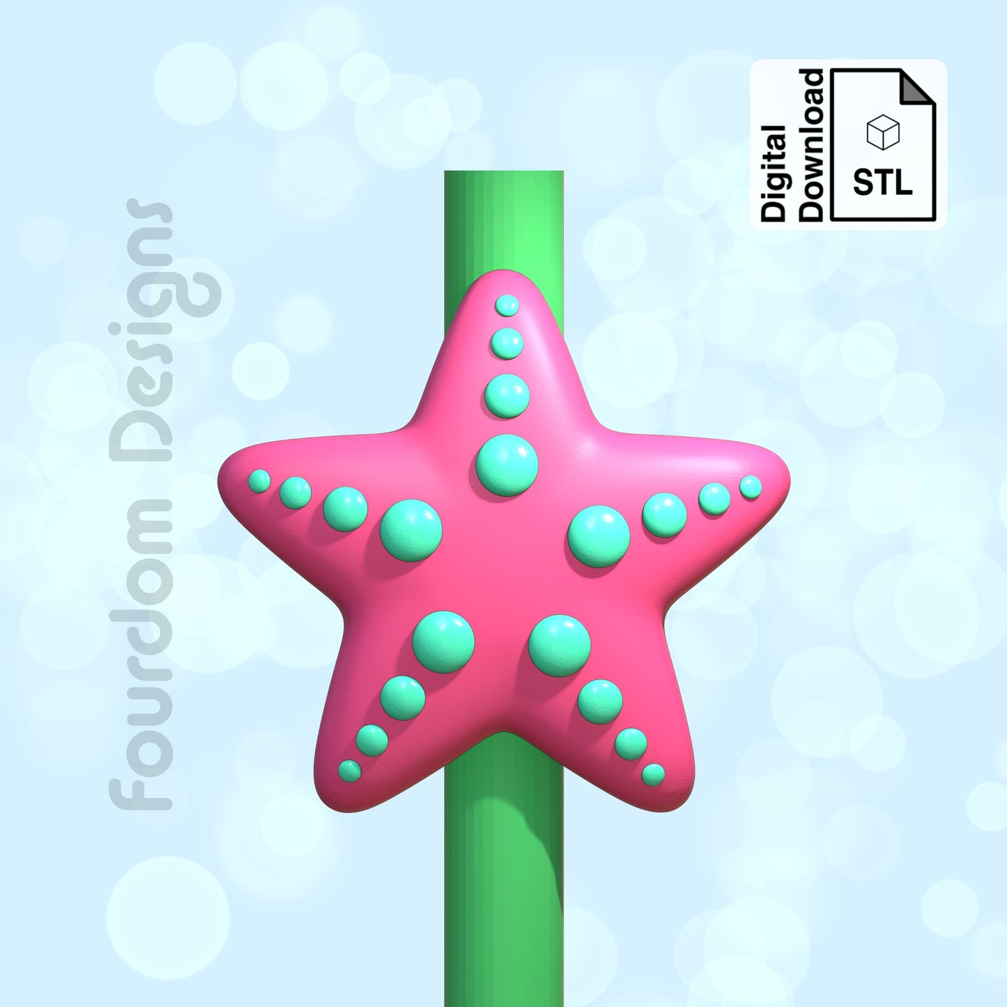 Starfish Straw Topper STL File for 3D Printing 3MF - Digital Download