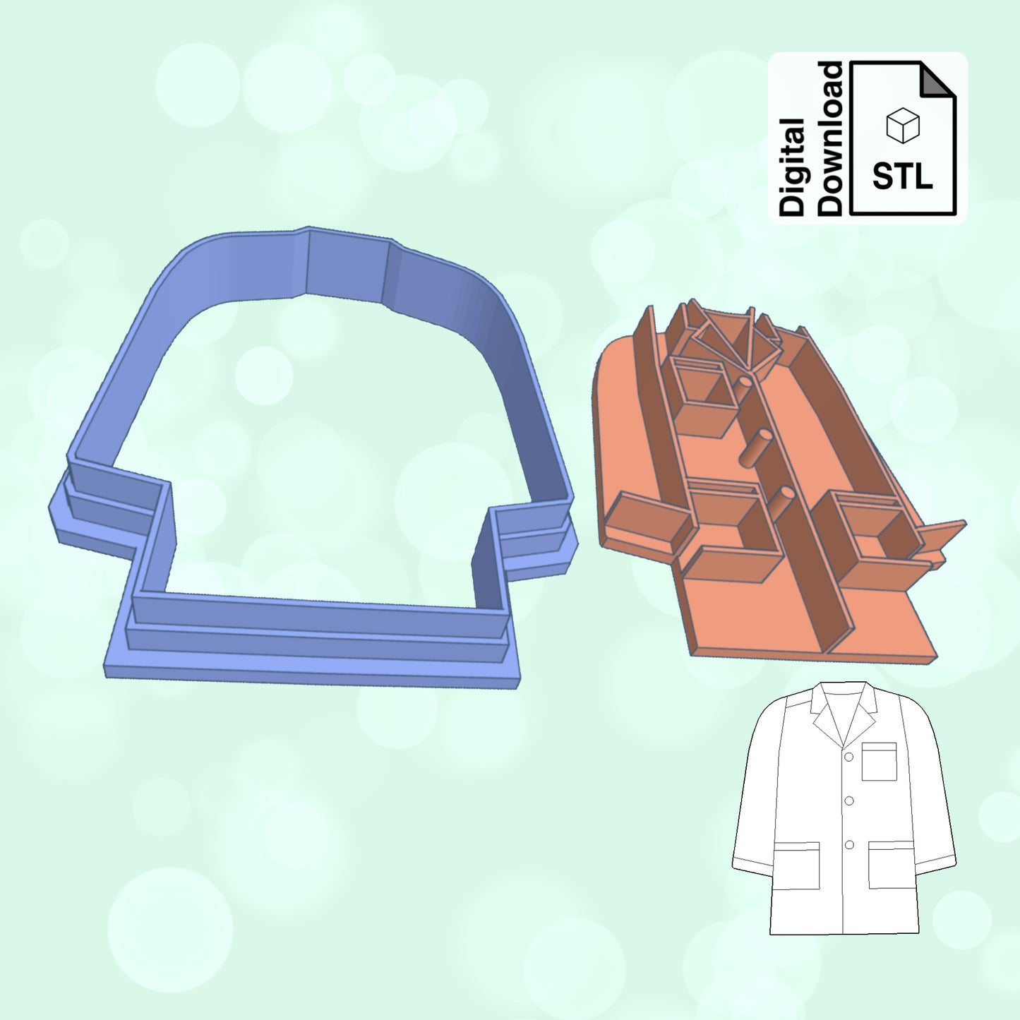 Lab Coat Instant Digital Download STL File for Cookie Cutter Fondant Cutter Clay Cutter 3D Model for 3D Printing