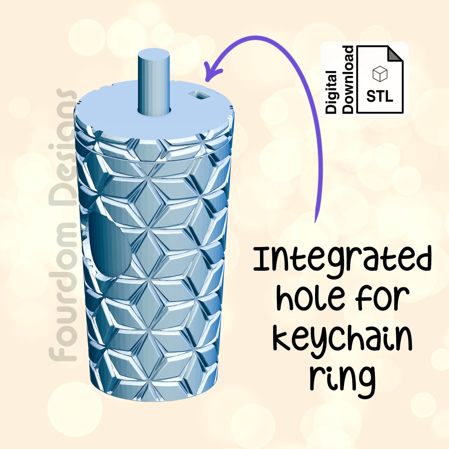 Snowflake Tumbler Keychain with Removable Screw Top Pill Box Hex STL File for 3D Printing - Digital Download