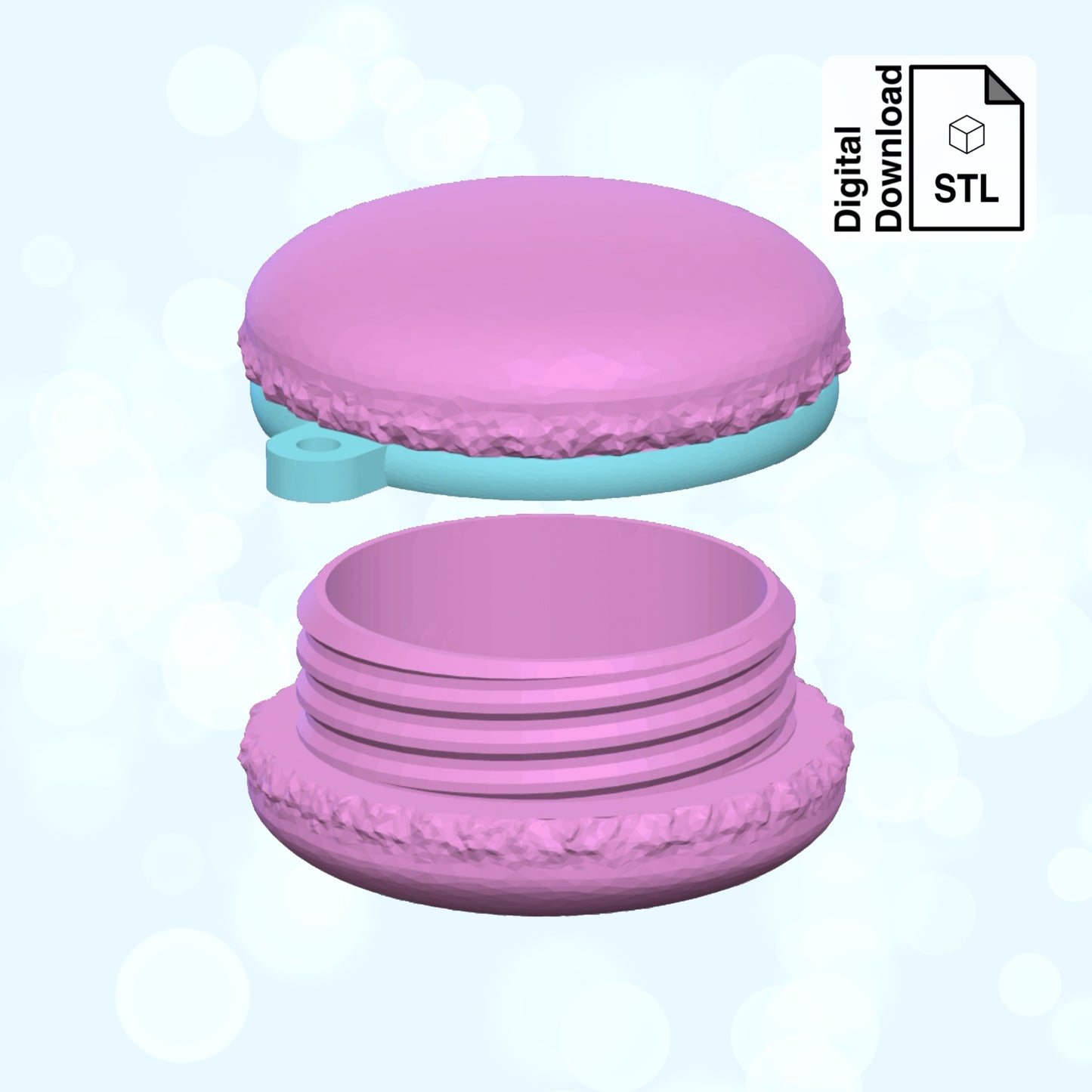 Macaron Keychain with Removable Screw Top Pill Box Hex STL File for 3D Printing - Digital Download
