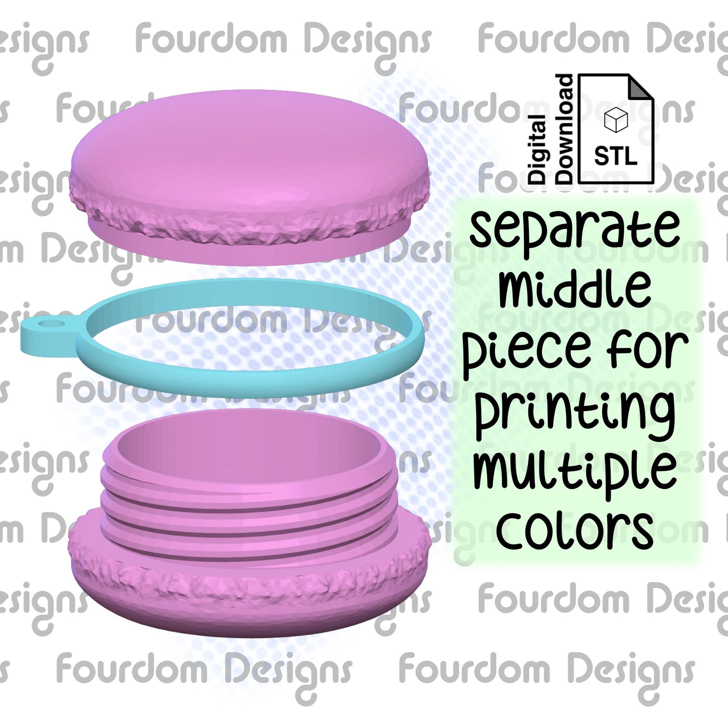 Macaron Keychain with Removable Screw Top Pill Box Hex STL File for 3D Printing - Digital Download