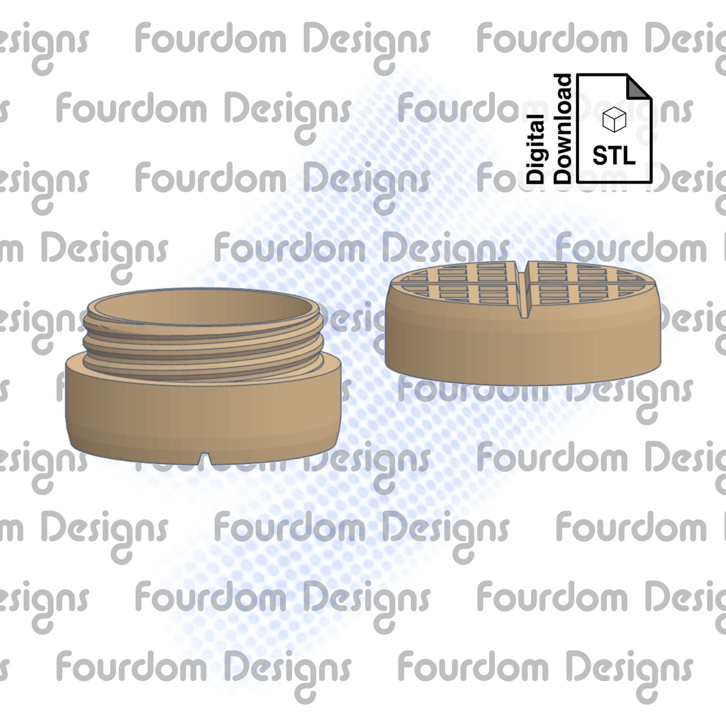 Waffle Keychain with Removable Screw Top Pill Box Hex STL File for 3D Printing - Digital Download