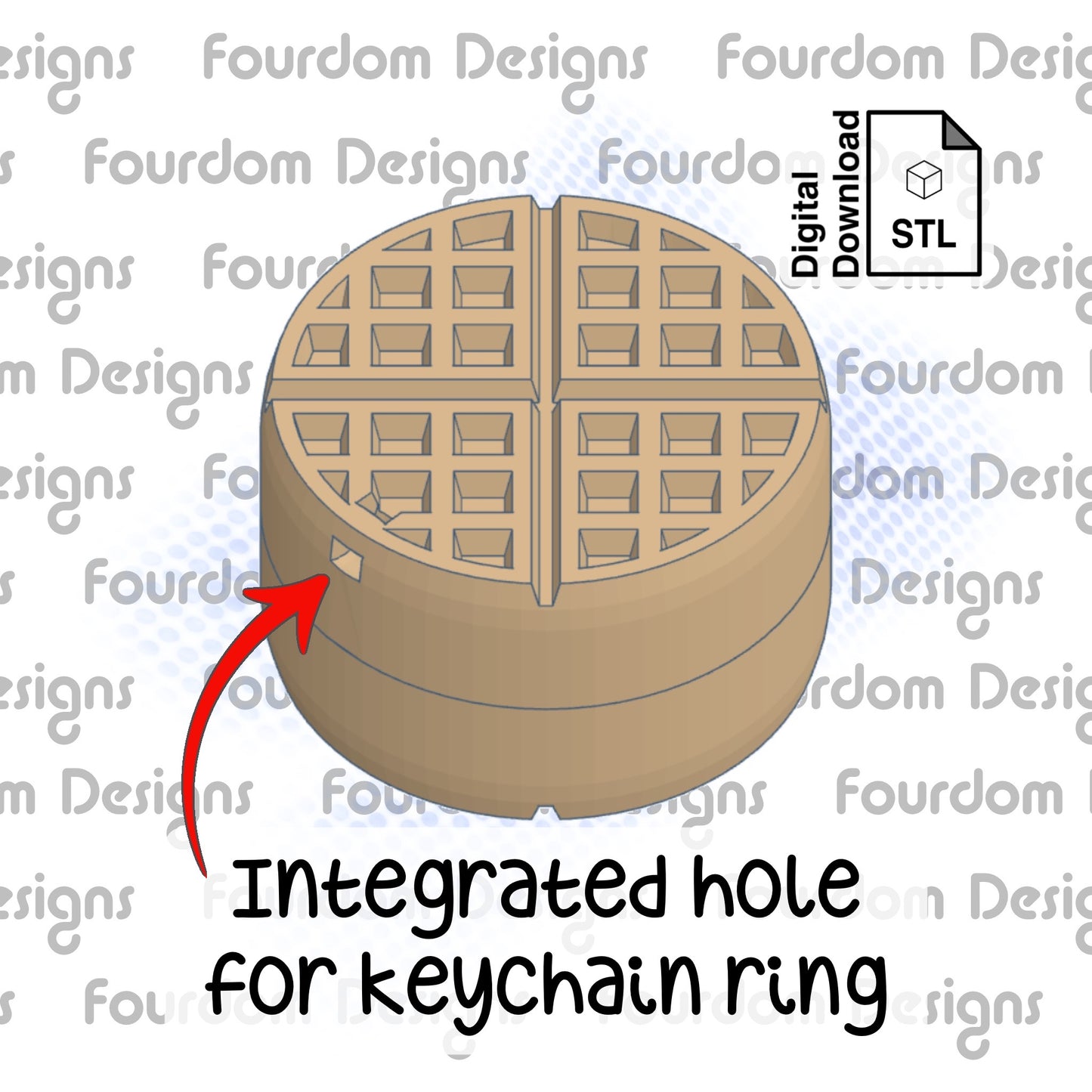Waffle Keychain with Removable Screw Top Pill Box Hex STL File for 3D Printing - Digital Download