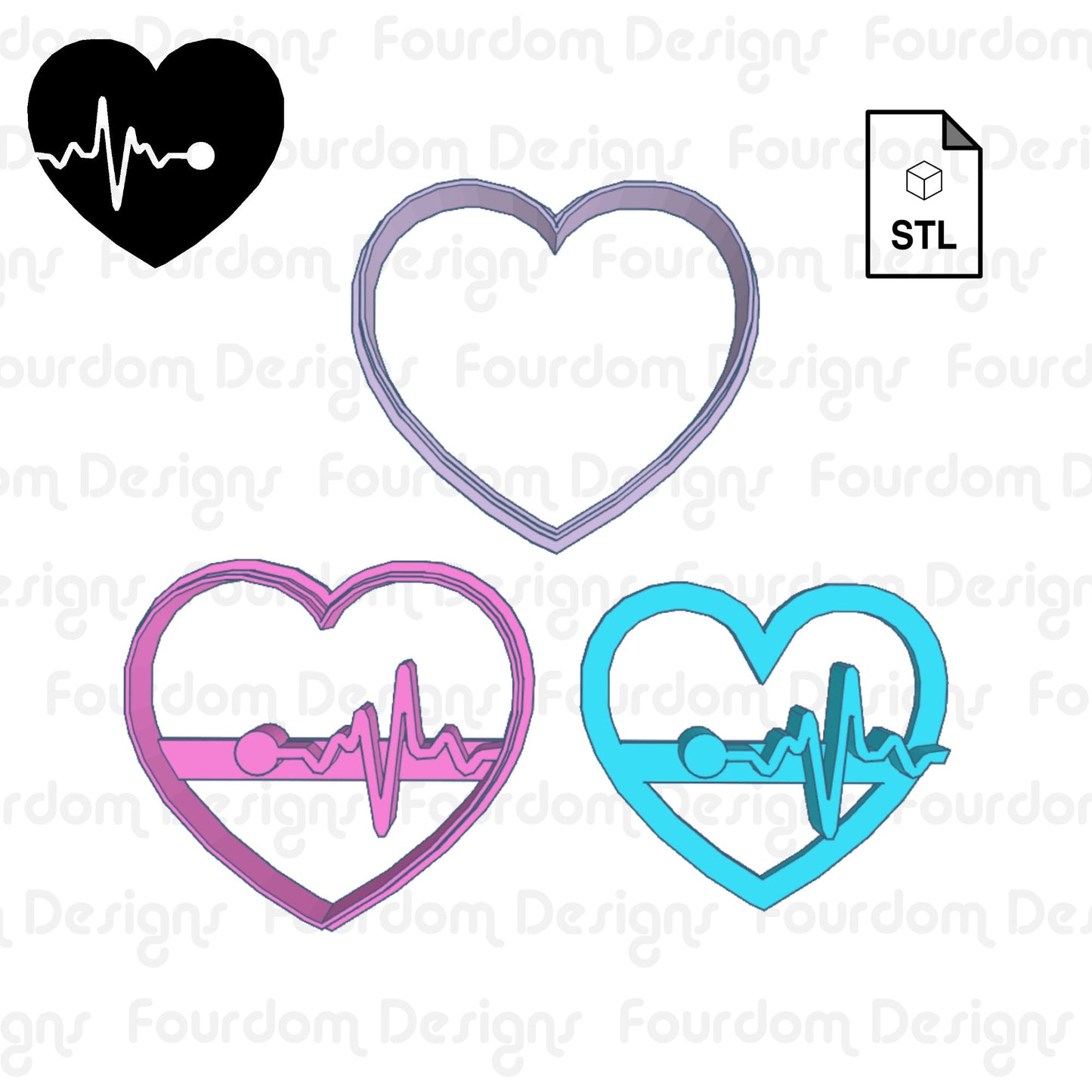Heart and EKG Line Instant Digital Download STL File for Cookie Cutter Fondant Cutter Clay Cutter 3D Model for 3D Printing