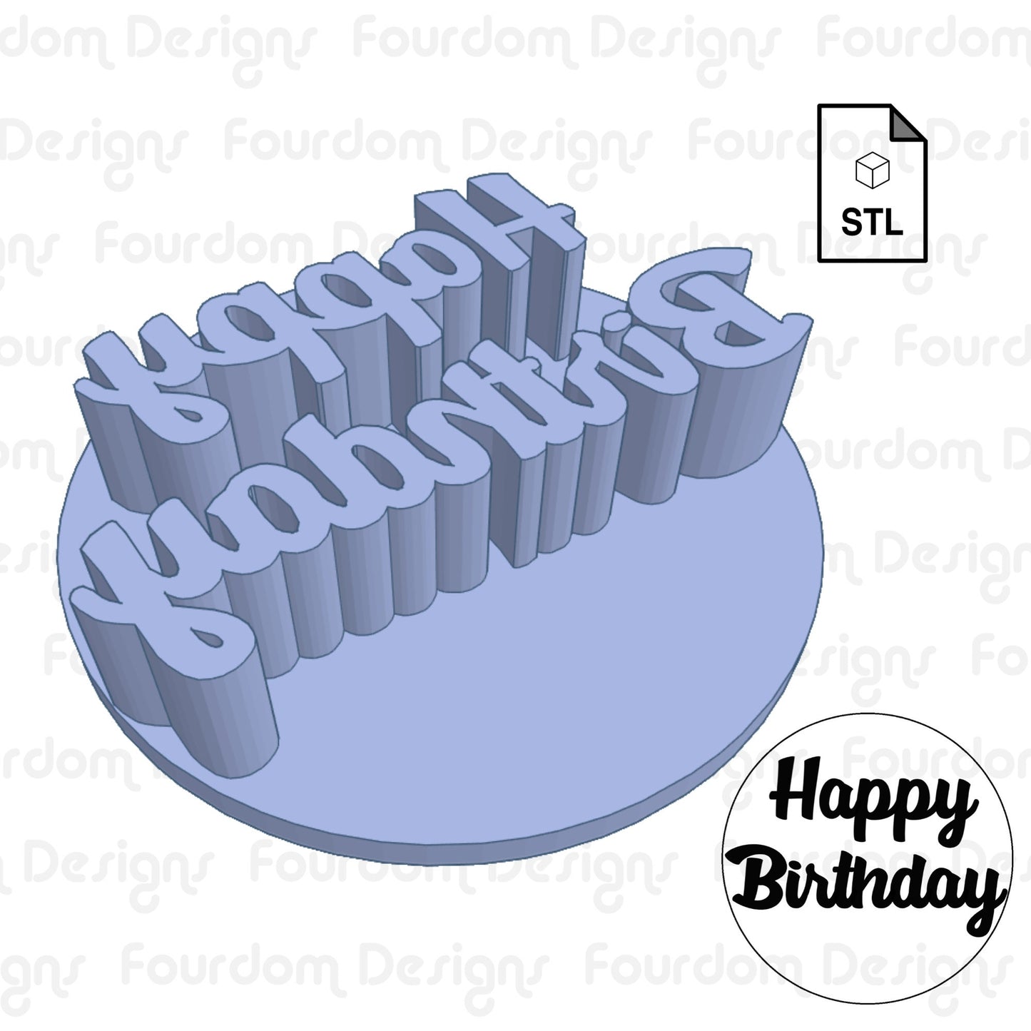 Happy Birthday Cookie Stamp Digital Download STL File for Cookie Stamp Fondant Stamp Clay Stamp 3D Model for 3D Printing