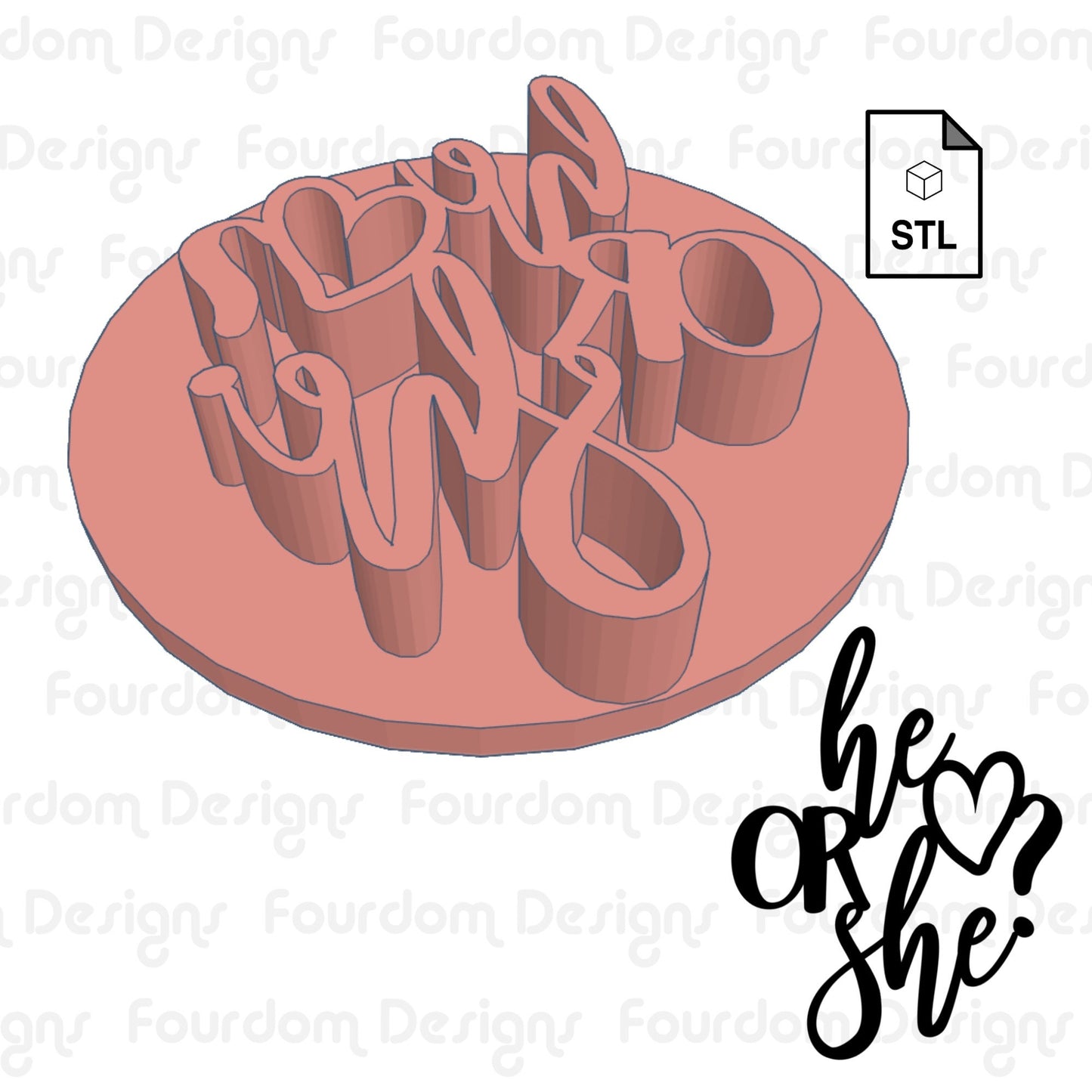 He Or She Cookie Imprint Digital Download STL File for Cookie Cutter Fondant Cutter Clay Cutter 3D Model for 3D Printing