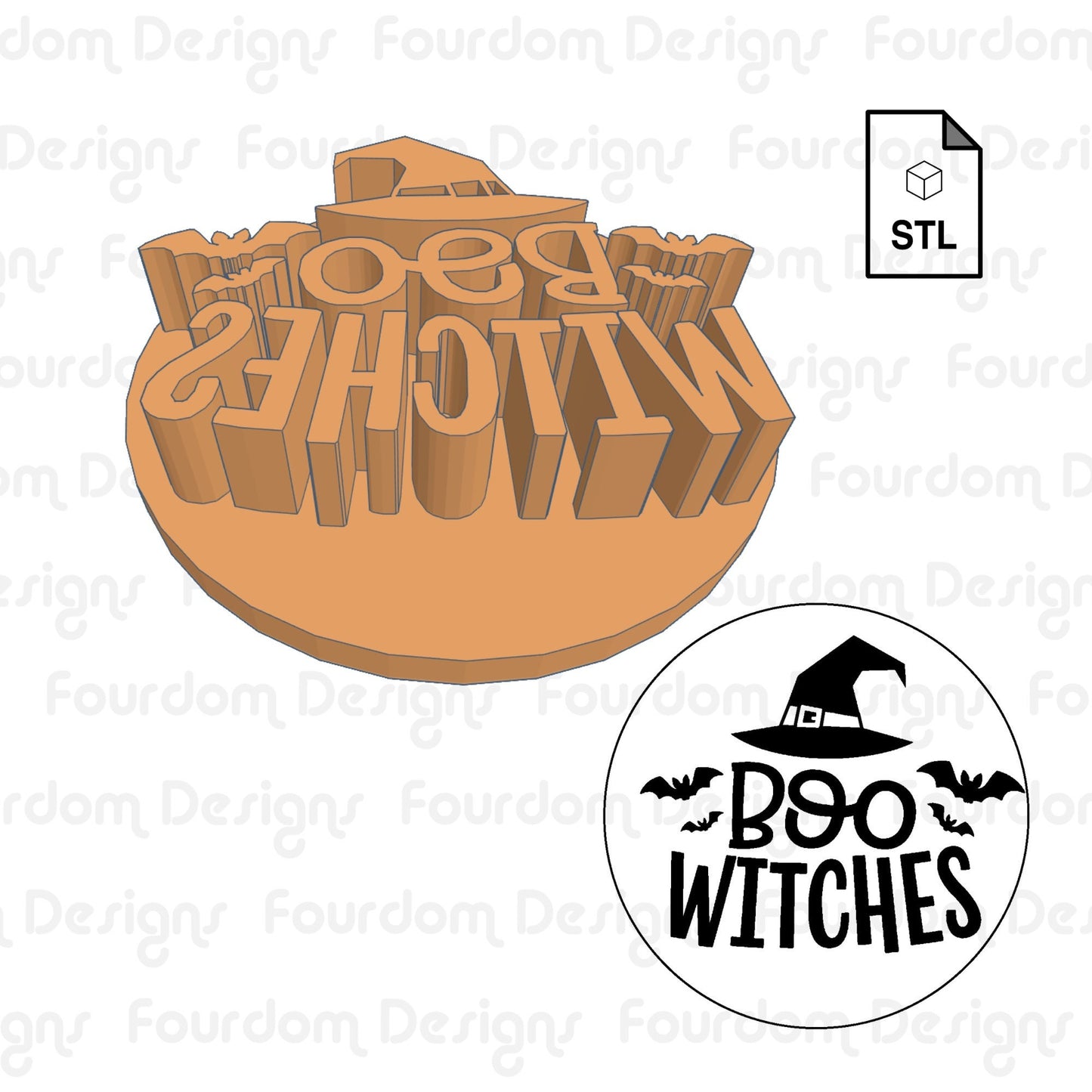 Boo Witches Imprint Digital Download STL File for Cookie Cutter Fondant Cutter Clay Cutter 3D Model for 3D Printing