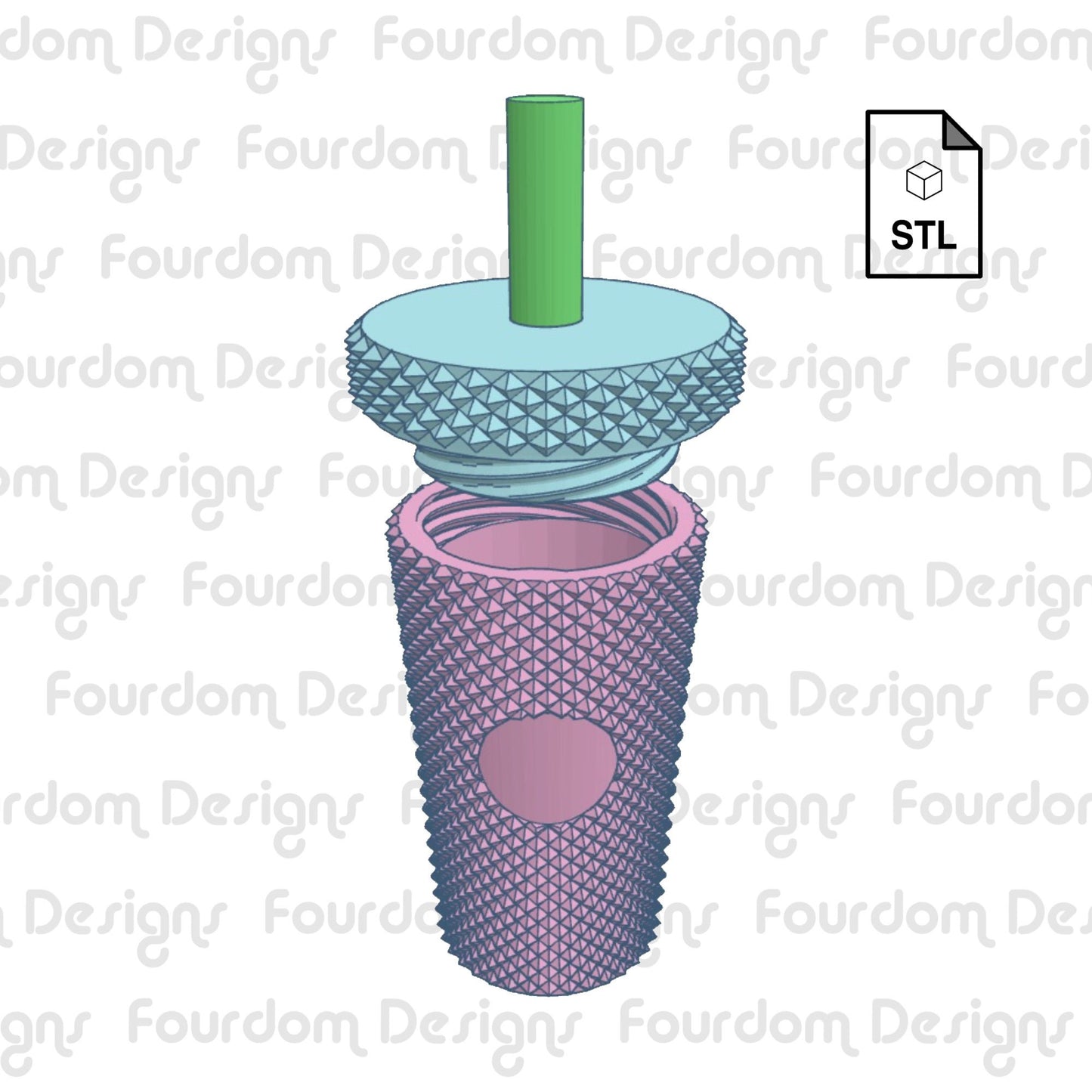 Studded Tumbler Keychain with Removable Screw Top Pill Box Square STL File for 3D Printing - Digital Download