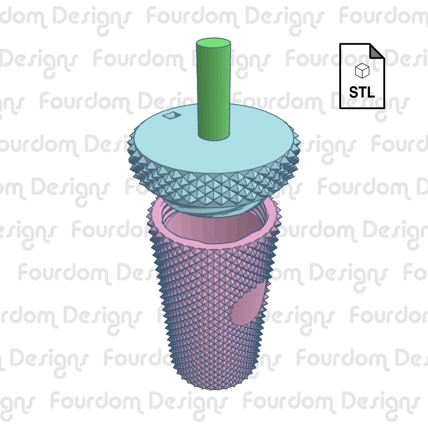 Studded Tumbler Keychain with Removable Screw Top Pill Box Square STL File for 3D Printing - Digital Download