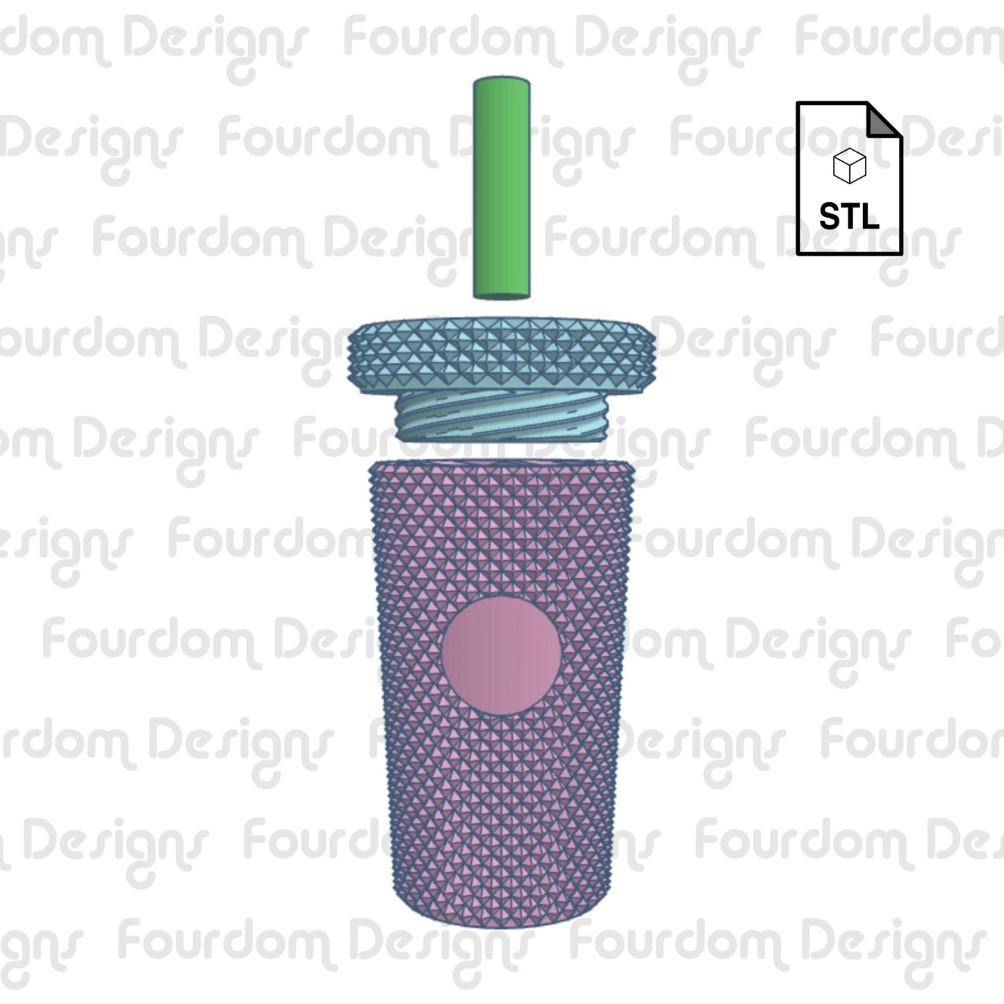 Studded Tumbler Keychain with Removable Screw Top Pill Box Square STL File for 3D Printing - Digital Download