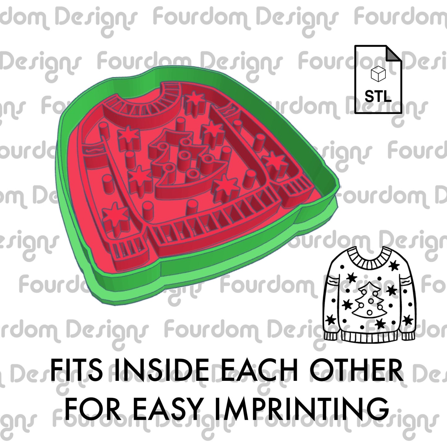 Christmas Sweater Cookie Cutter Cookie Stamp STL File Digital Download for 3D Printing Cookie Cutter Fondant Cutter Clay Cutter