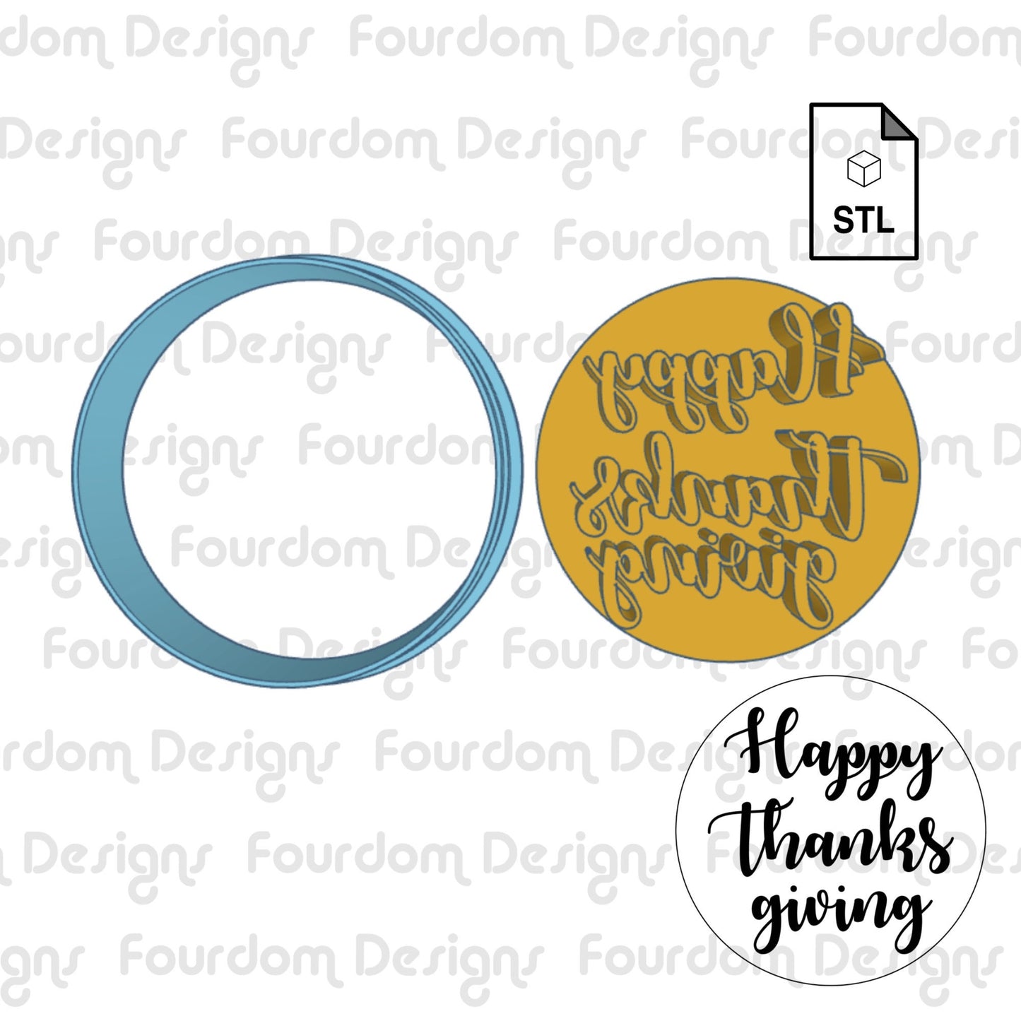 Happy Thanksgiving Cookie Stamp STL File Digital Download for Cookie Cutter Fondant Cutter Clay Cutter 3D Model for 3D Printing