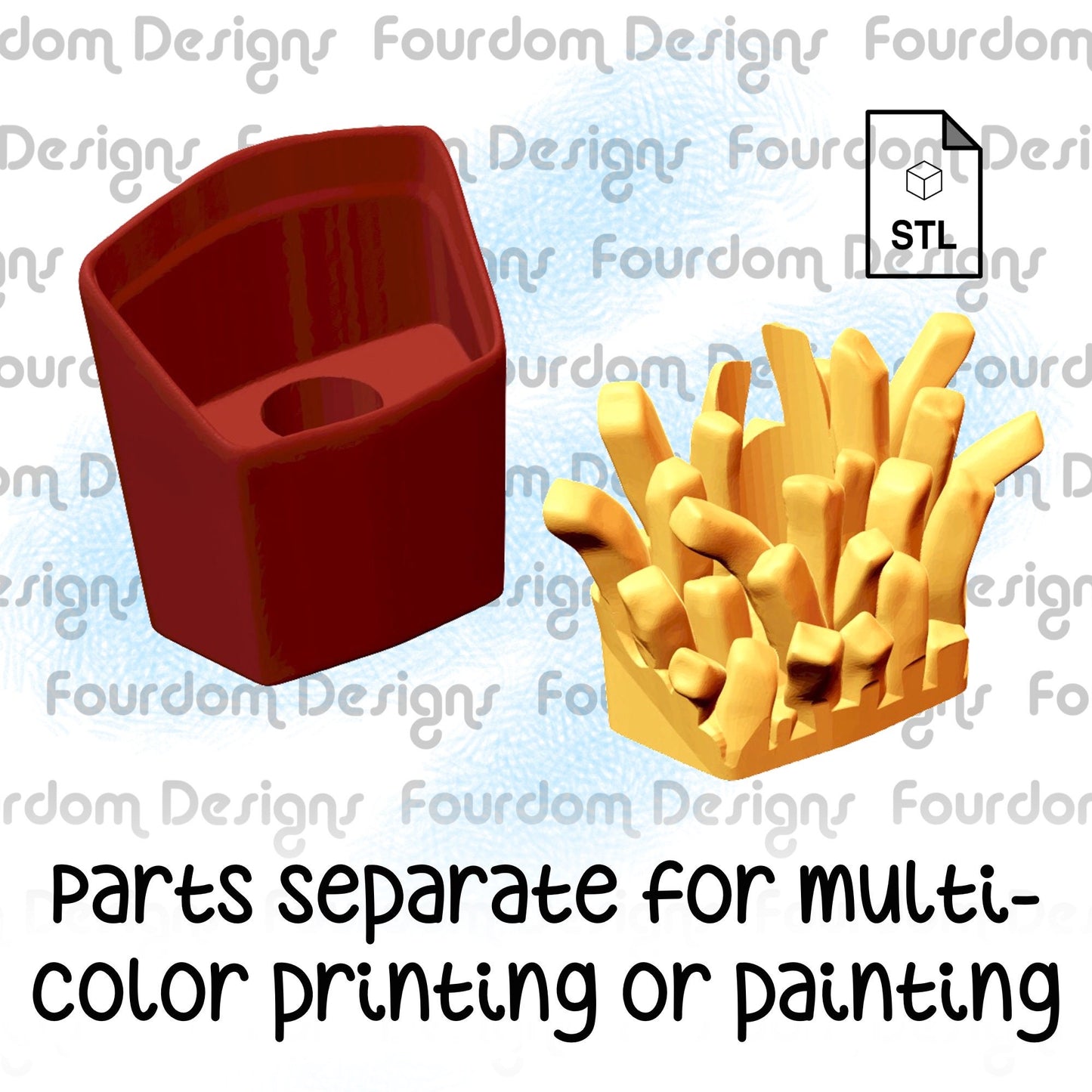 French Fries Straw Topper STL File for 3D Printing - Digital Download