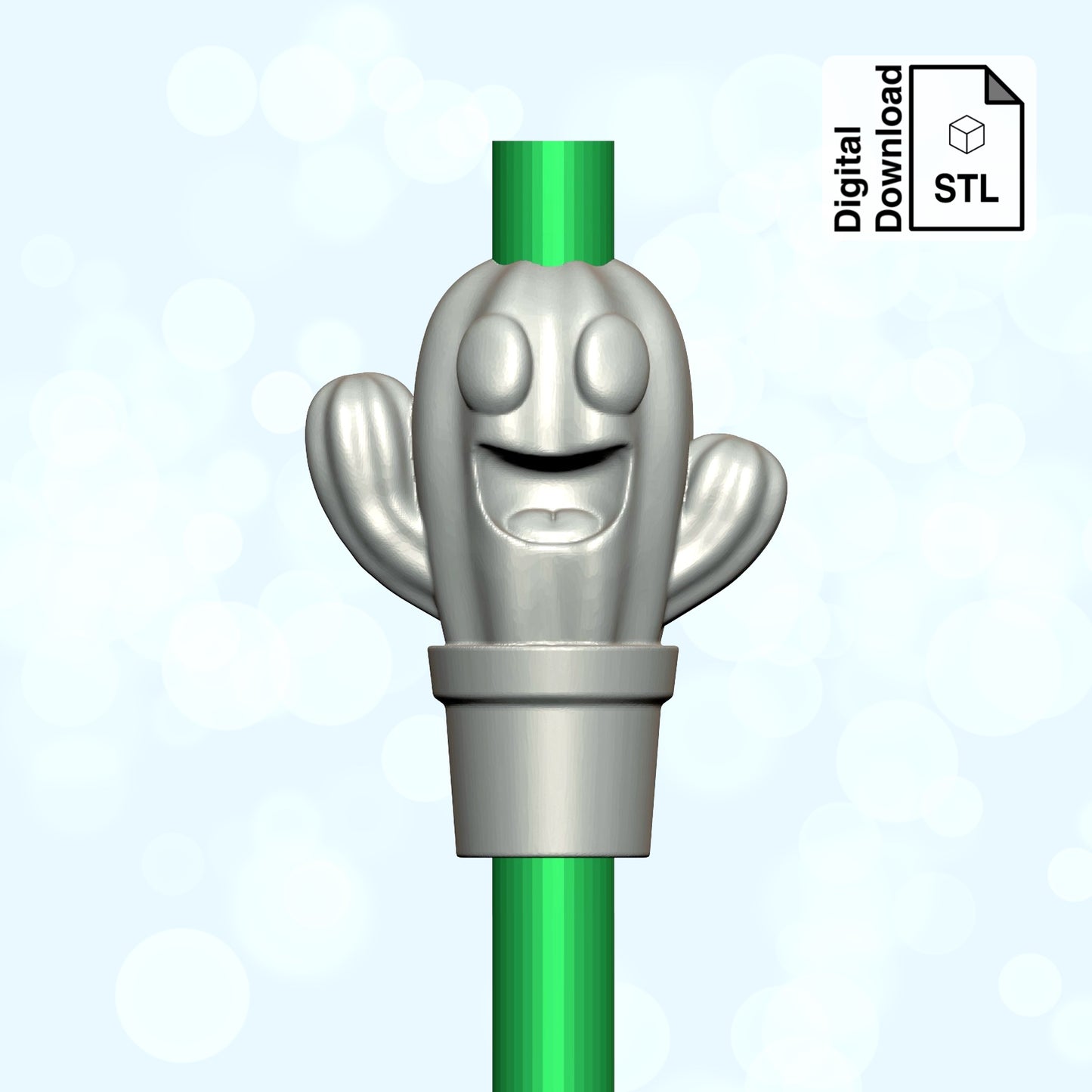 Cactus Kawaii Straw Topper STL File for 3D Printing - Digital Download