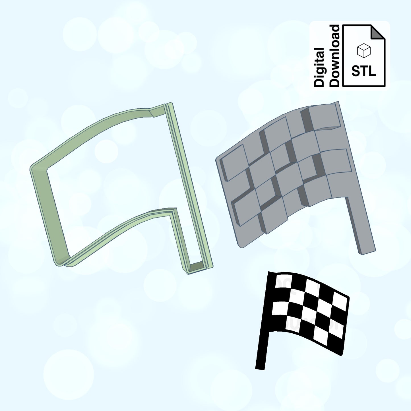 Checkered Flag Instant Digital Download STL File for Cookie Cutter Fondant Cutter Clay Cutter 3D Model for 3D Printing