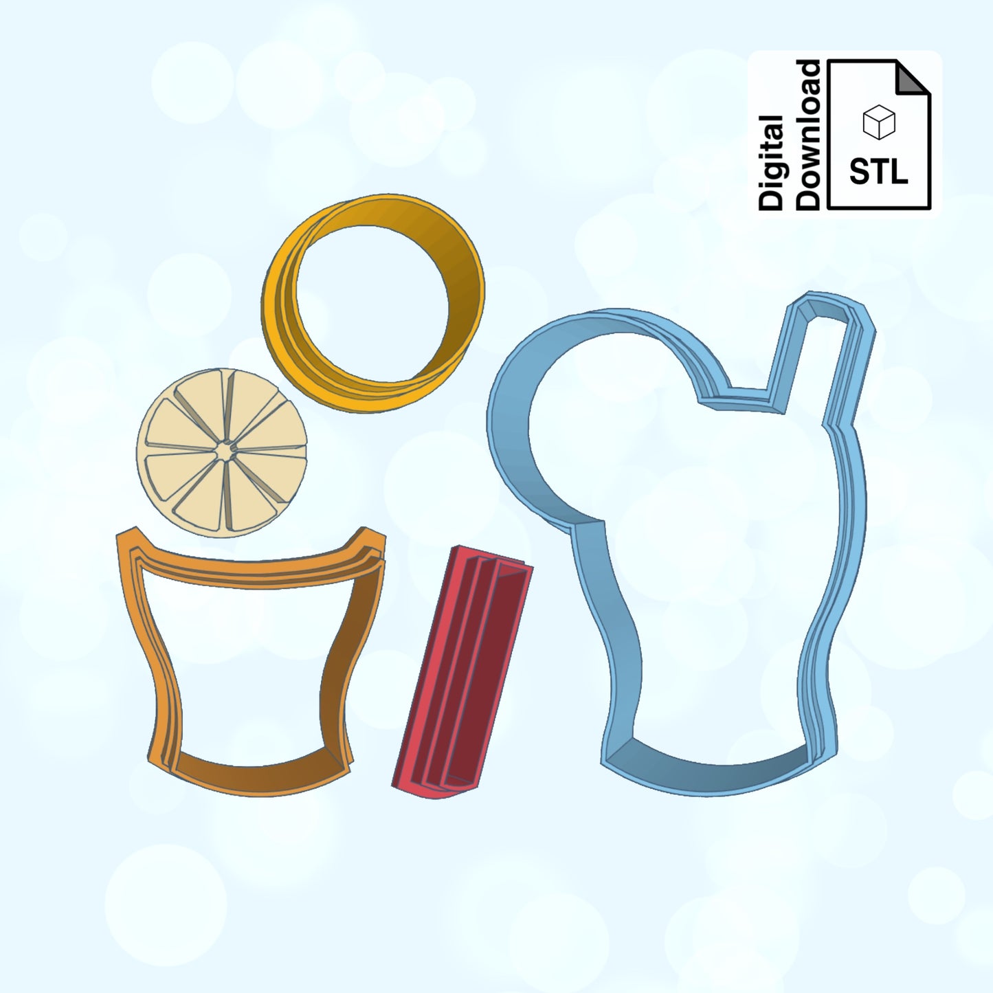 Cocktail Cookie Cutter Fondant Cutter Instant Digital Download STL File for 3D Printing
