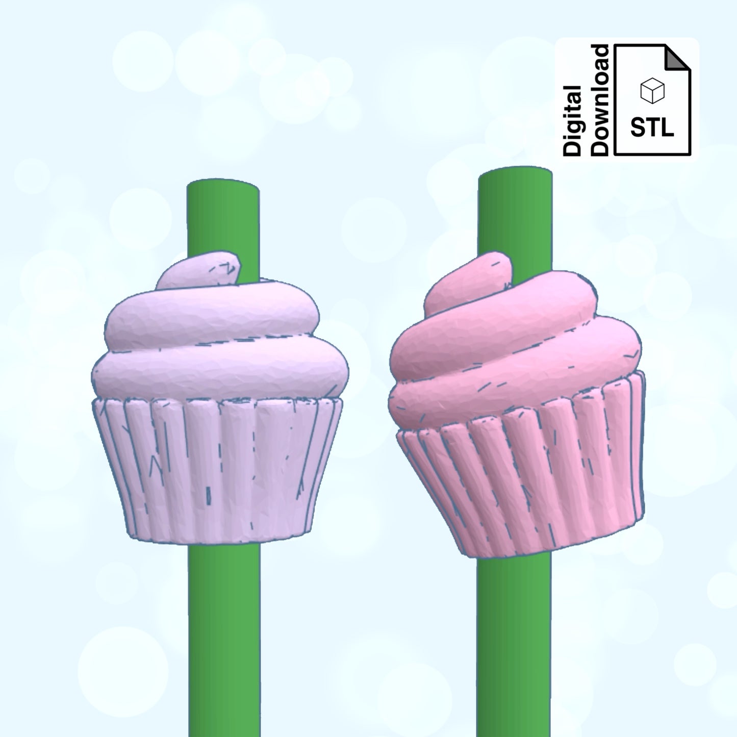 Cupcake Straw Topper Straw Buddy STL File for 3D Printing - Digital Download